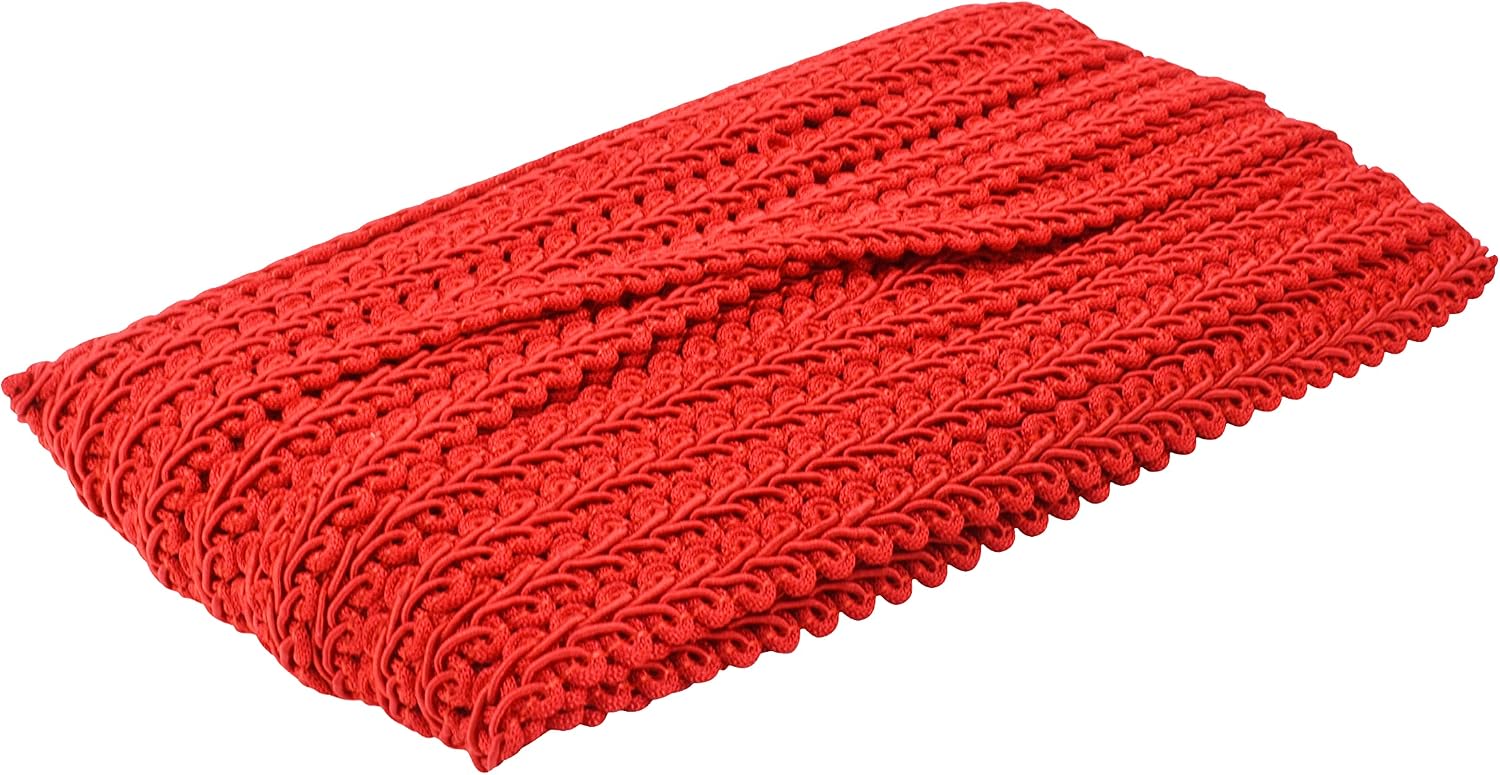 Mandala Crafts Red Gimp Braid Trim Roll - 3/8 in 30 YDS Flat Fabric French Braided Trim Ribbon - Red Trim by The Yard for Sewing Upholstery Curtain