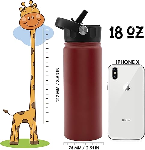 Miniatura 5 de Botella de agua personalizada para niños con sorbete y tapa, sin grabado. Botella de agua personalizada con nombre para niños, 18 onzas, 9 colores,