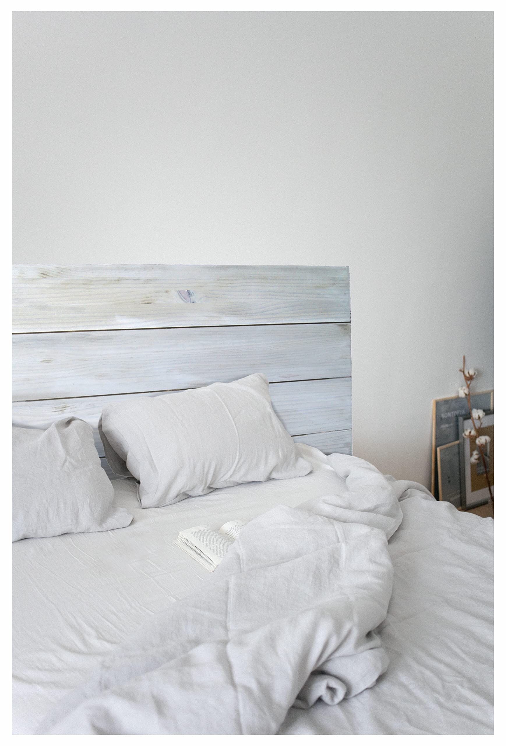 Raw Wood Cabecero de Cama Blanco de Madera de Pino, Estilo Vintage 140 cm Modelo Hiyori | Rústico y Artesanal | Acabado Envejecido | Hecho a Mano con Madera Sostenible | Decoración del Hogar