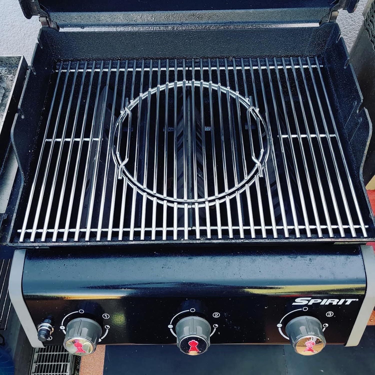 WELL GRILL Ruszt do grillowania ze stali nierdzewnej, 44,5 cm, z okrągłymi, wbudowanymi akcesoriami do Weber Spirit I & II E/S 310 320 330, Spirit 700, Genesis 1000-3500, Weber Gourmet BBQ Ruszt