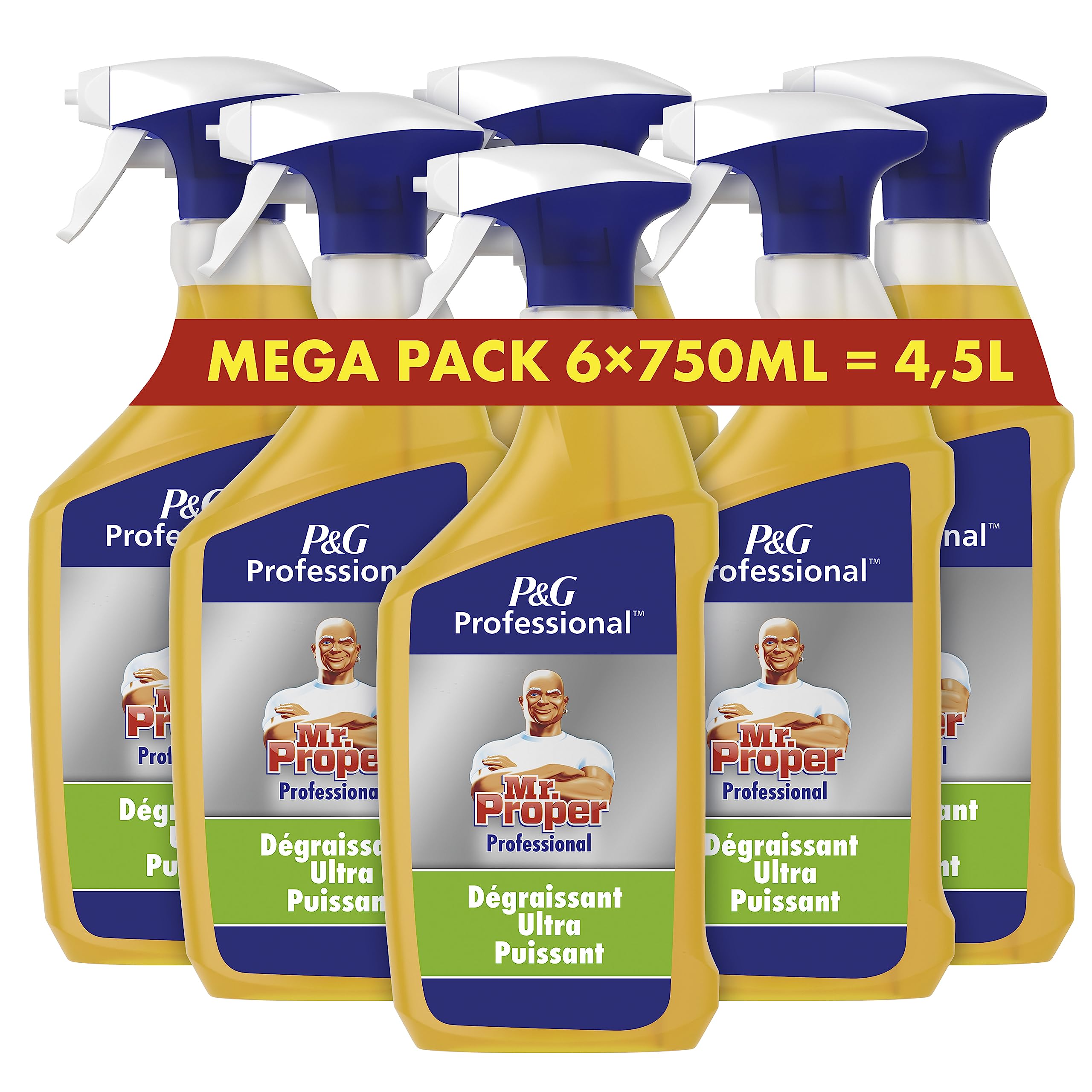 Mr. Propre Professional Spray Désinfectant Et Dégraissant, (6 x 750ml), Odeur Neutre, Dissout Rapidement La Graisse Et Élimine Les Bactéries