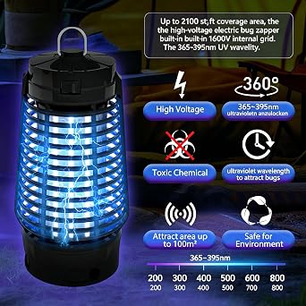Bug Zapper 4200V Electric Fly Zapper 12W IPX4 Fly Catcher for In&Outdoor