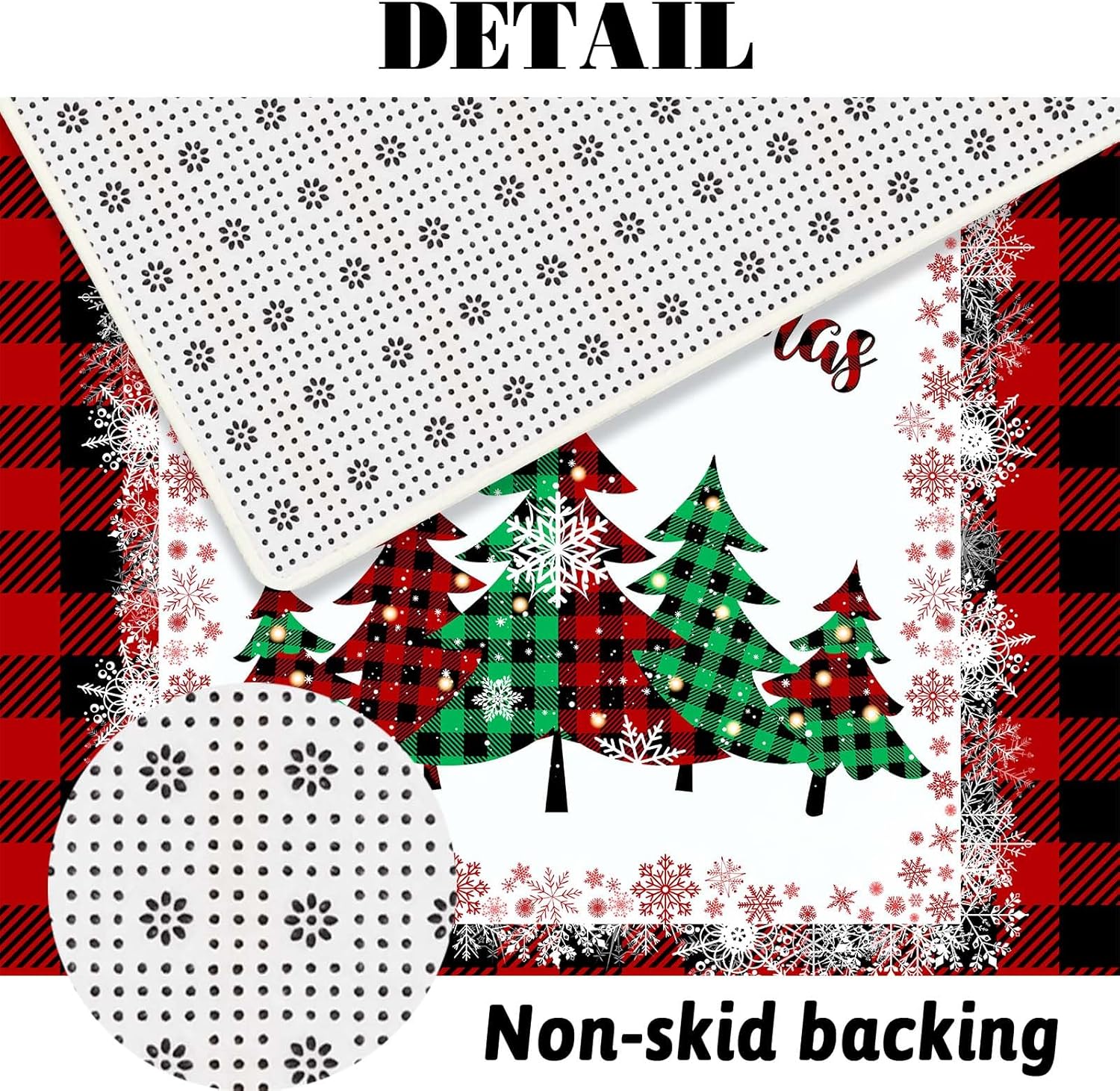 MEHOFOND 4pcs Christmas Shower Curtain Sets Merry Christmas Shower Curtain Set Red Buffalo Plaid Bathroom Sets with Shower Curtain and Rugs Toilet Lid Cover and U Shape Mat Washable 72"x72"
