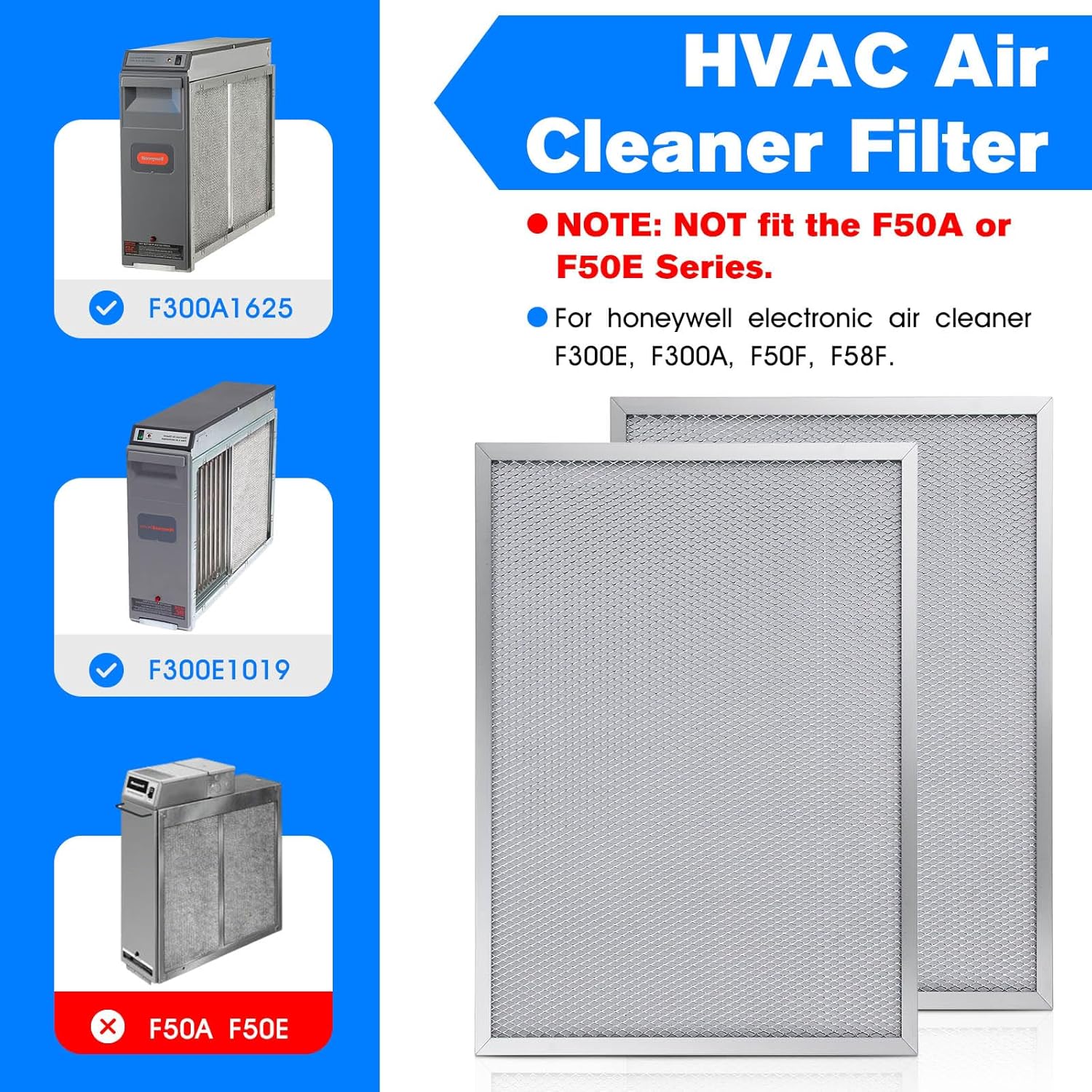 Air Cleaner Filters 50000293-002 16" X 12.5" Replacement Honeywell Electronic Air Cleaner F300 F300A F50F F58F Fits Honeywell HVAC Furnace Mesh PostFilters -2 Pack