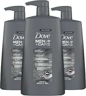 Dove Men+Care Charcoal + Clay Shampoo 3-Pack 25.4oz - Natural Plant-Based Purifying Formula for Stronger Men's Hair