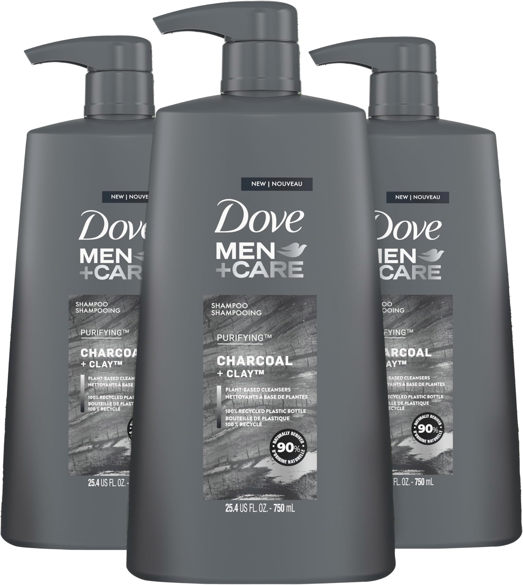 Shampoo Charcoal + Clay 3 Count For Healthy-Looking Hair Naturally Derived Plant Based Cleansers 25.4 oz