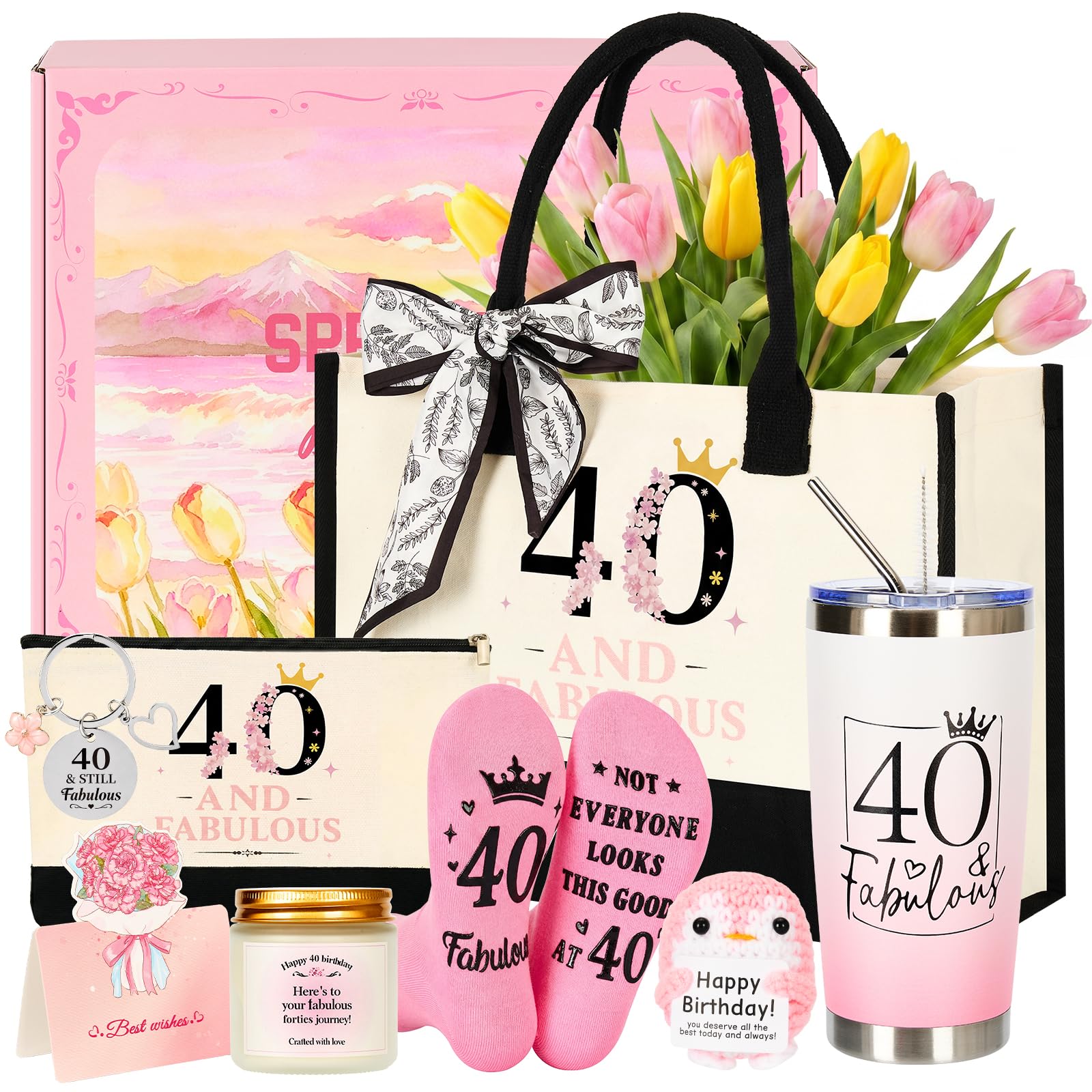 Chovbe 40th Birthday Gifts for Women, Elegant Gift Box for Her Turning 40, Luxury Birthday Presents for Mum Wife Friend, 40th Birthday Gift Set Women