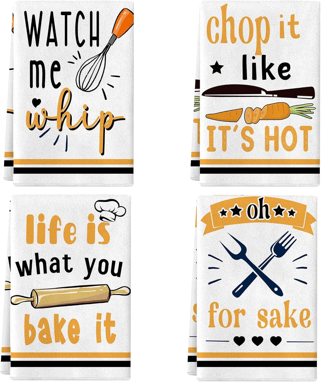 Lebsitey Funny Kitchen Towels and Dishcloths Sets of 4 Kitchen Towels Egg Beater Rolling Pin Absorbent Drying Tea Dish Towel for Cooking Baking Home Decorations,16 x 24 Inch