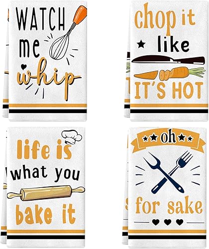 Miniatura 9 de Lebsitey Juego de 4 toallas de cocina para barbacoa, juego de toallas de mano impresas con frases divertidas, toallas de cocina de secado