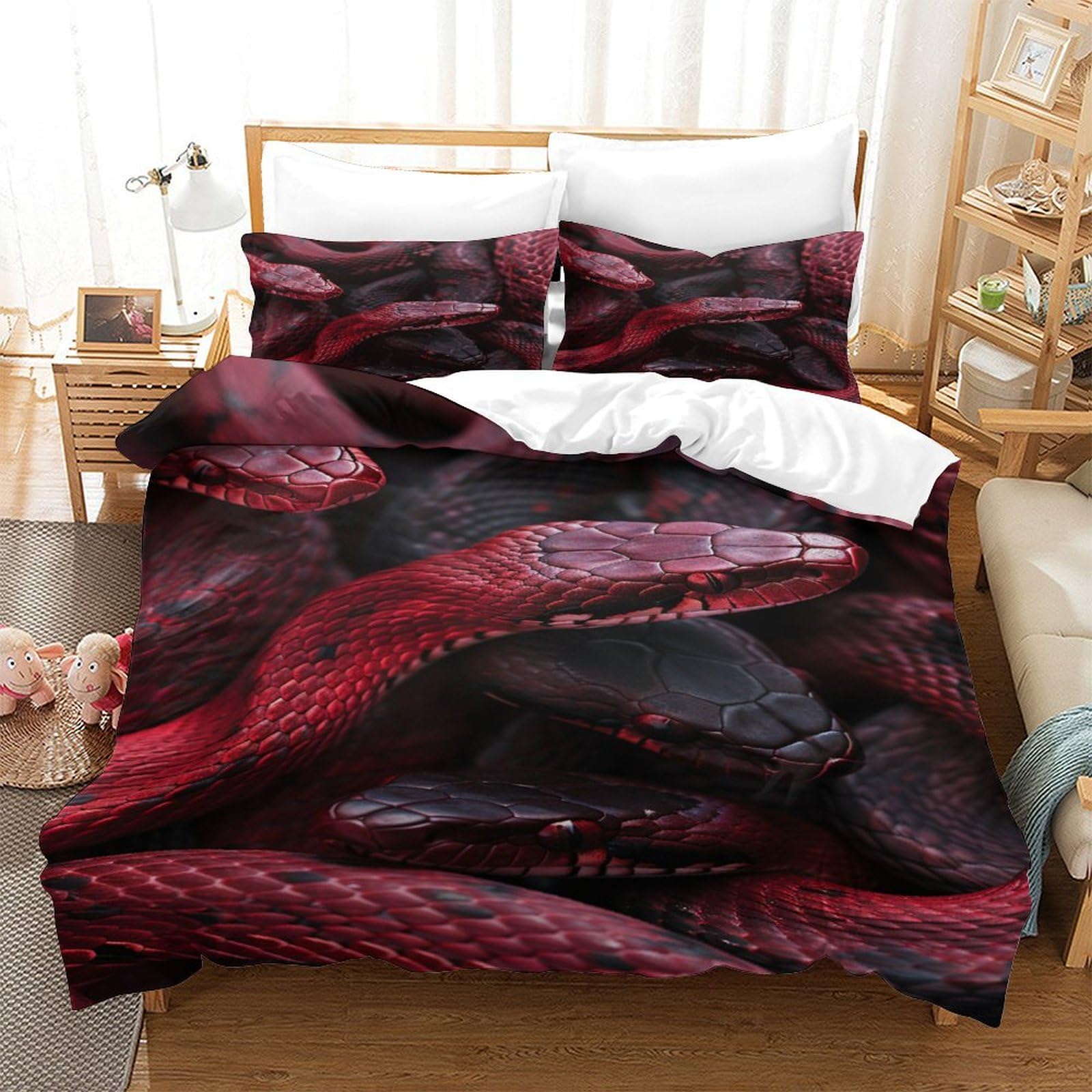 P1S9U7W5Y 3D Printed Dragon Pattern Duvet Cover Set 3pcs Microfiber Thickened Red Dragon Scale Bedding Set Single（140x200cm）