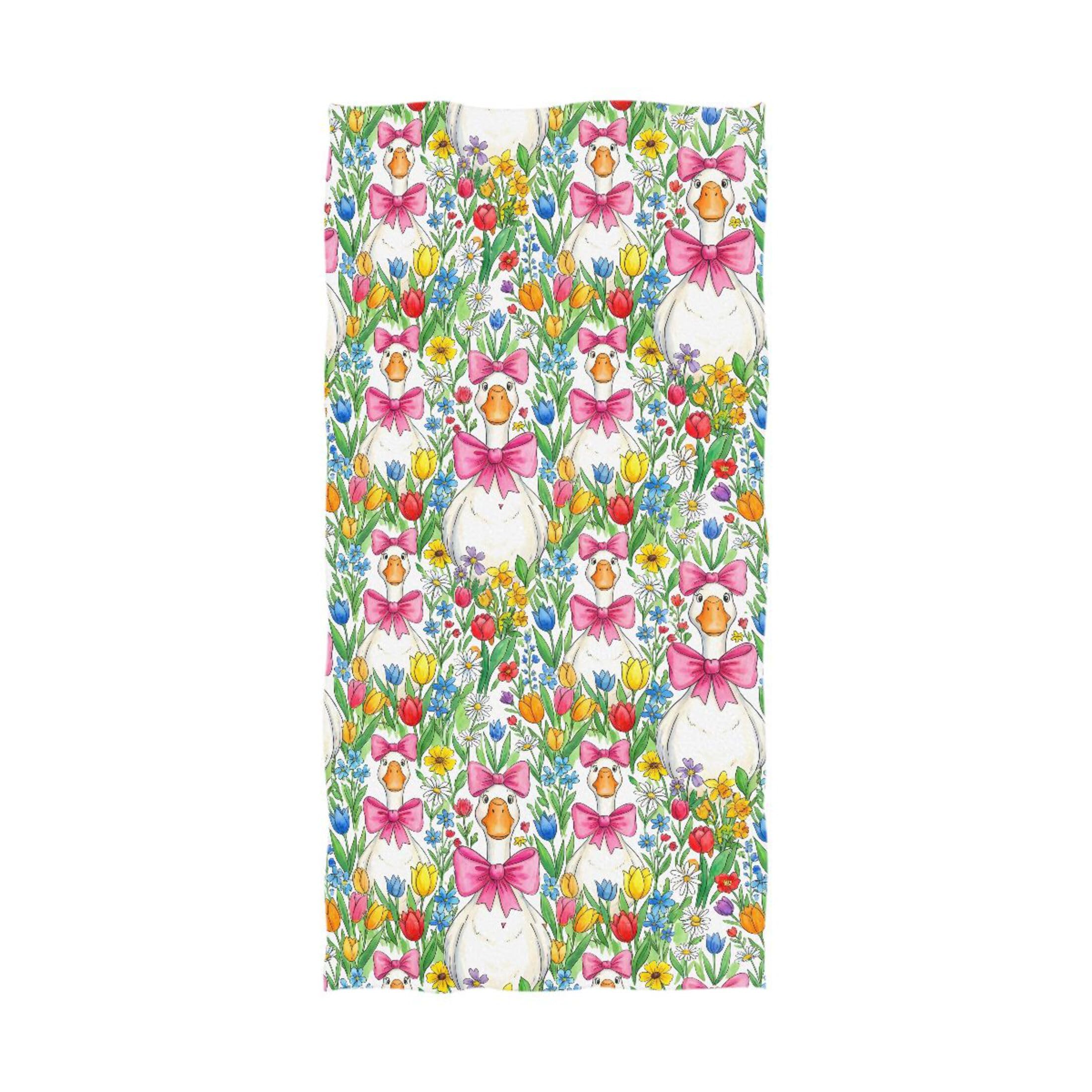 Kutsu Pink Bow Goose Bath Towel, Highly Absorbent Cotton Soft Bath Hand Towel for Bathroom Kitchen Hotel Spa, 64 x 32 In