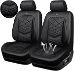 CAR PASS Luxury Nappa Leather Front Seat Covers, Water Resistant 3D Foam Seat Covers with Lumbar Support, Breathable Auto Seat Cover Airbag Compatible Universal Fit for Sedan SUV Van Truck, All Black