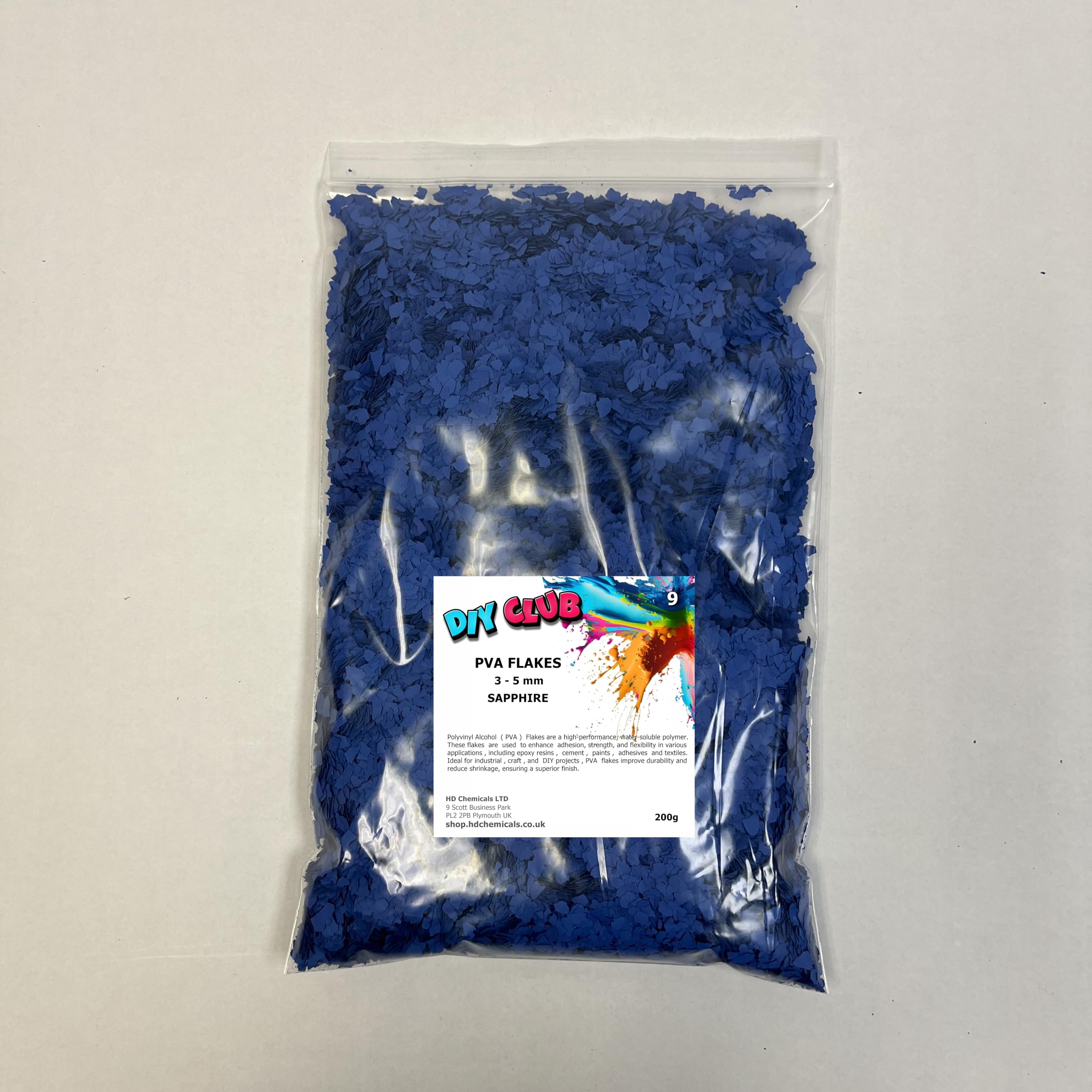 Epoxy Resin PVA CHIPS FLAKES 3-5mm Garage Floor, Decorative Coating, Art and Crafts (SAPPHIRE, 200)