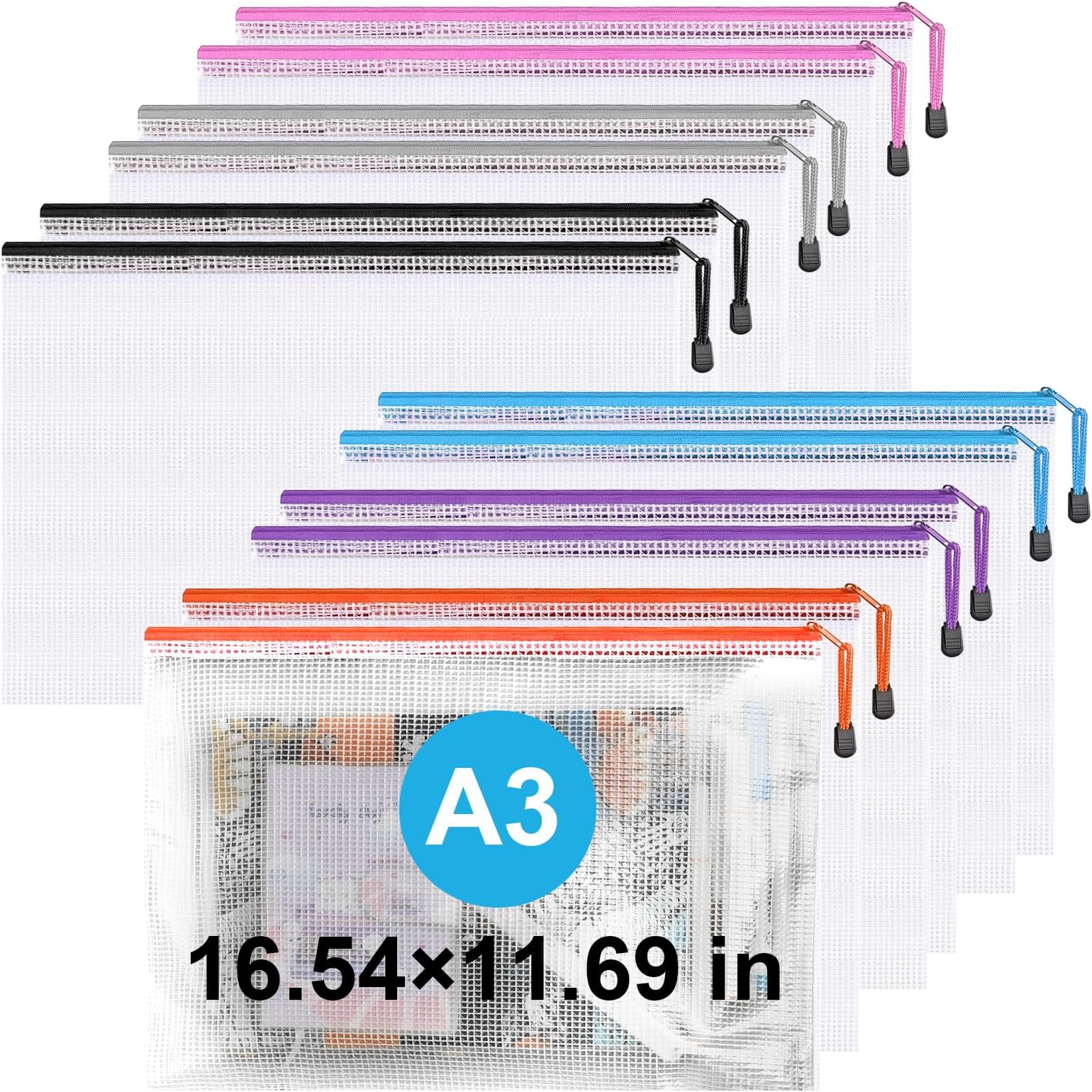 SUNEE 12pcs Mesh Zipper Pouch 11x16, Large Storage Bags