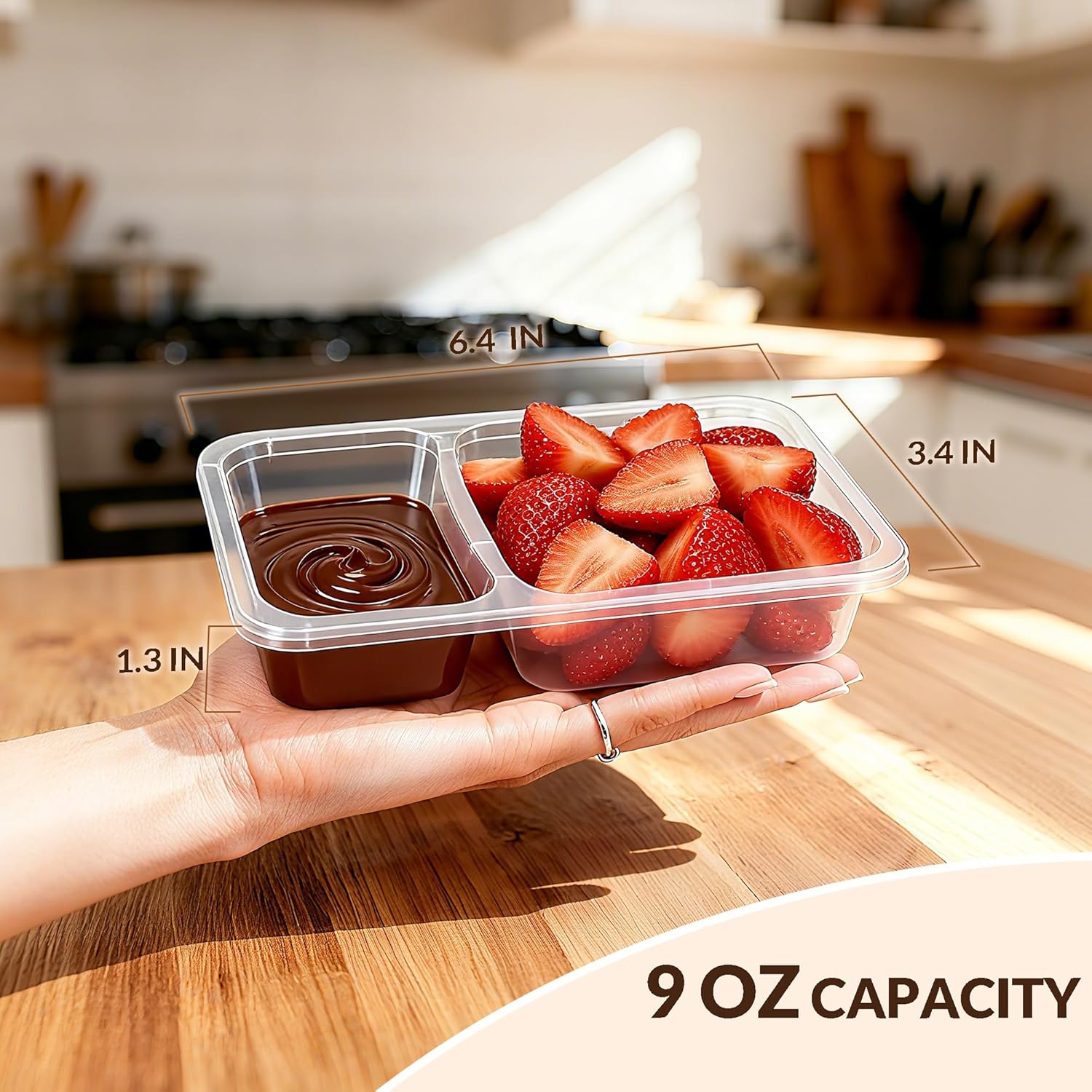 HI-REEKE 9 OZ Double Compartment Snack Containers, 20 Sets Bigger Reusable Clear Snack Packs Container with Lids - Image 7
