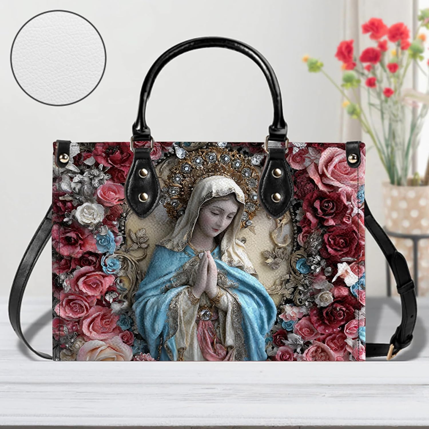 Virgin Mary Leather Handbag Matching Wallet – Christian Tote for Women, Catholic Mother Mary Purse Religious Gift - Image 3