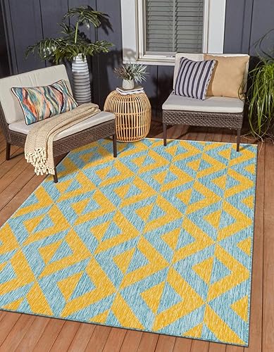 Unique Loom Unique Loom Outdoor Collection - Alfombra rectangular de 9 x 12 pies, color amarillo y aguamarinaamarillo disponible en Yaxa Peru