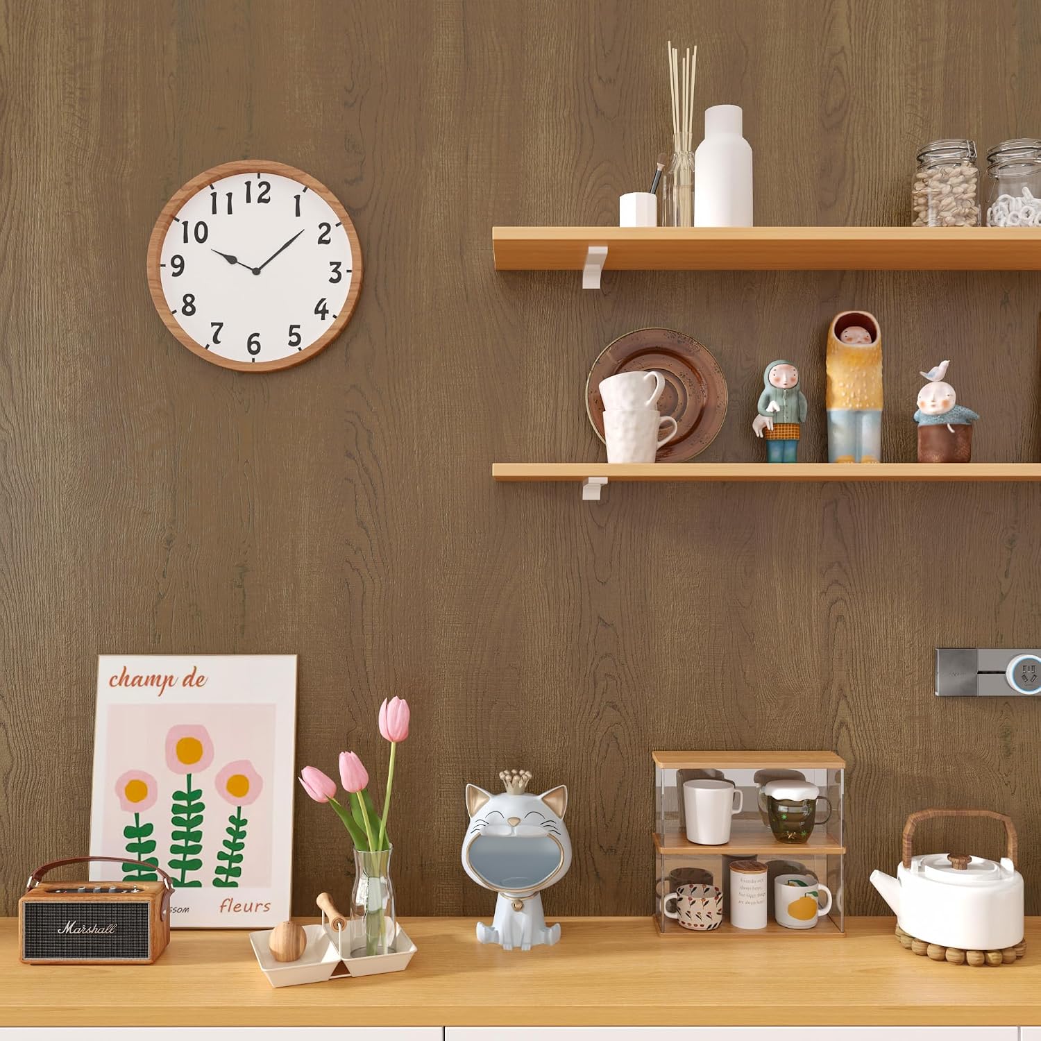 Natural Wood Contact Paper for Countertops Cabinets Brown Wood Peel and Stick Wallpaper Removable Self-Adhesive Wooden Grain Vinyl Wrap for Counter Top Table Drawer Furniture Decor 16x354 inch