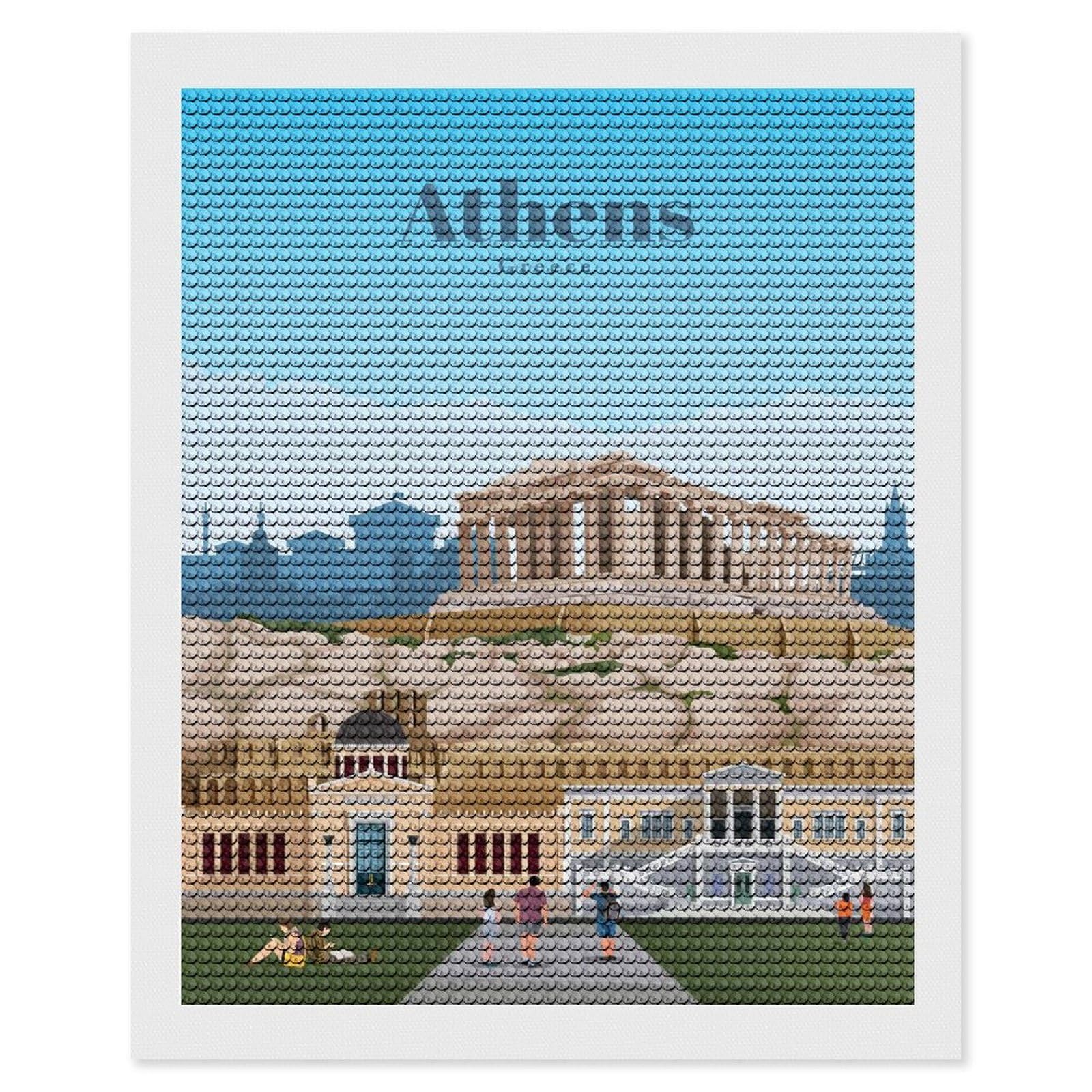 Junmoney Travel to Athens Full Drill Diamond Painting Kit 16"x20", Sparkling Round Gems, Decorate Your Room, Mindful Craft Activity