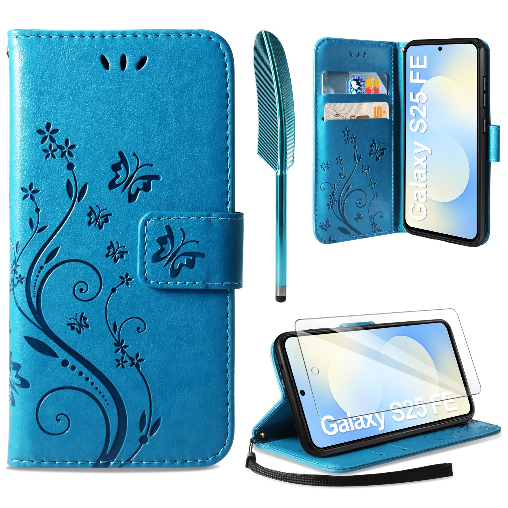 AROYI Lederhülle Kompatibel mit Samsung Galaxy A37 5G Hülle und Schutzfolie, Flip Wallet Handyhülle PU Leder Case Kartensteckplätzen Schutzhülle Kompatibel mit Samsung Galaxy A37 5G Dunkel Blau