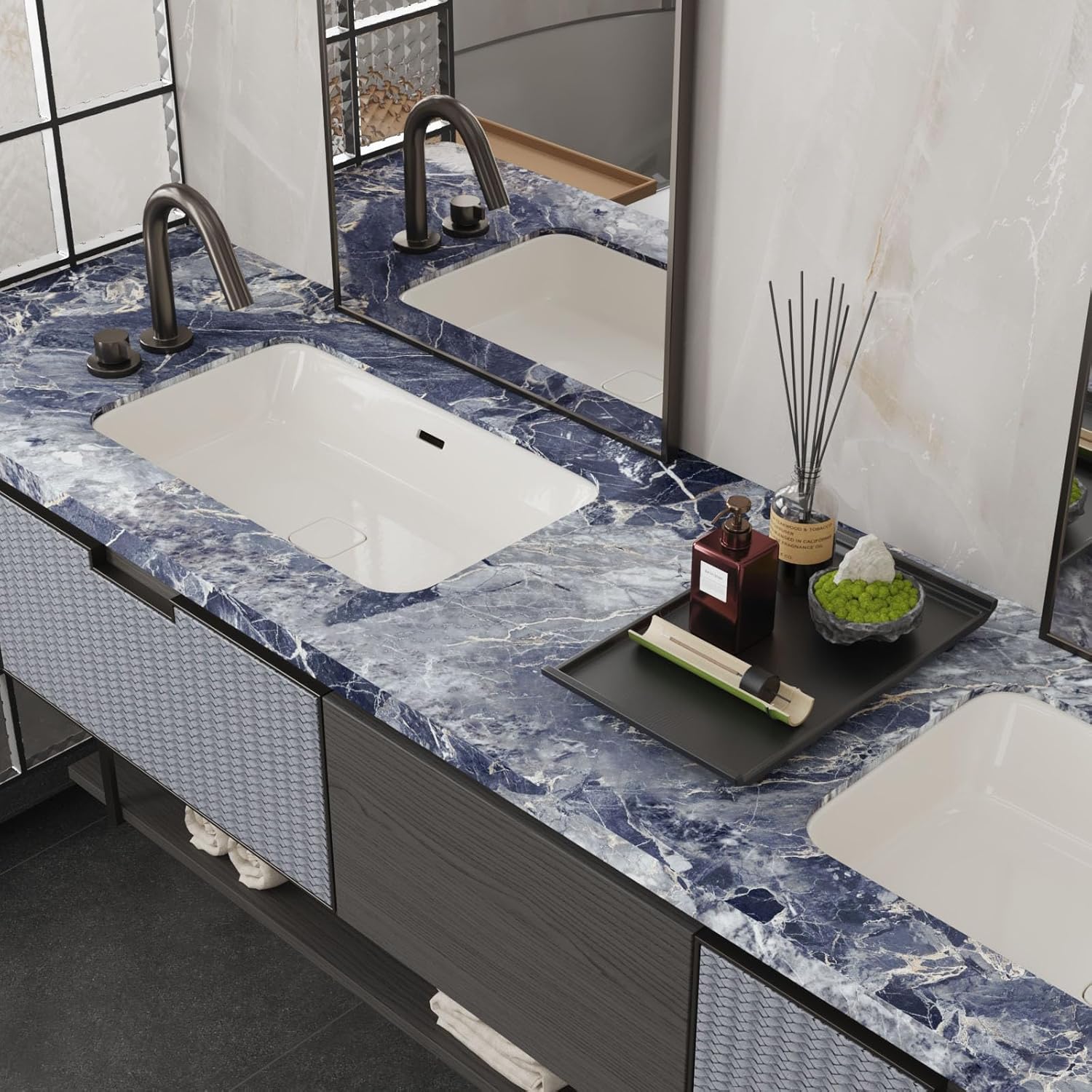 CRE8TIVE Thick Navy Grey Marble Peel and Stick Wallpaper Granite Marble Contact Paper for Walls Cabinet Vinyl Wrap 12"x354" Removable Renter Friendly Wallpaper for Kitchen Table Counter Top Covers