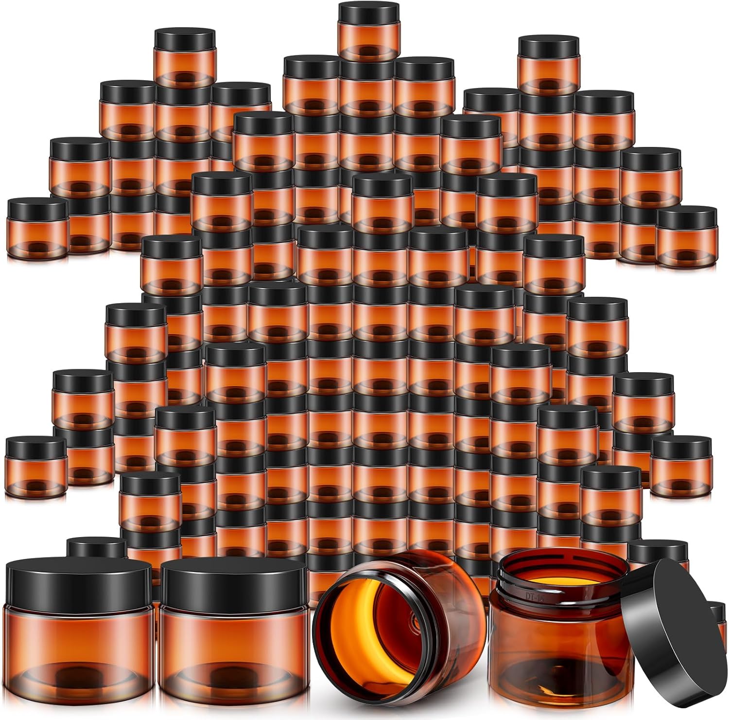 SATINIOR 100 Pcs Plastic Jars with Lids Small Containers Lids Wide Mouth Small Plastic Containers for Lotion Cream Rhinestones Body Butters Travel Storage(6 oz, Amber) 6 oz Amber