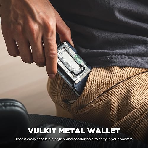 Miniatura 8 de VULKIT Minimalsit - Cartera metálica con clip para dinero, soporte para tarjetas de crédito, compatible con soporte para Airtag, bolsillo frontal,