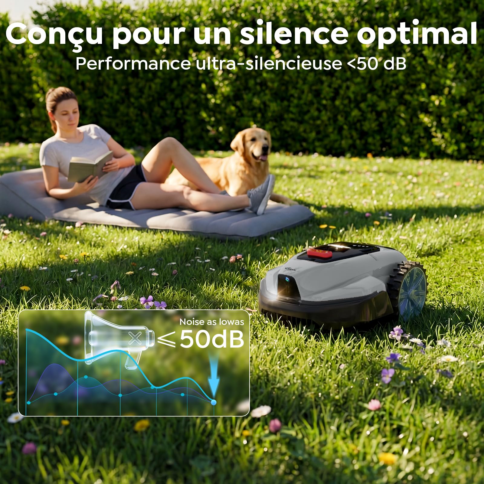 YARDCARE V3 Robot Tondeuse sans câble périphérique, avec Navigation visuelle, détection 150+ Obstacles, contrôle Via appli, 50 DB, Robot Tondeuse pour Petits et Moyens Jardins, Bandes magnétiques