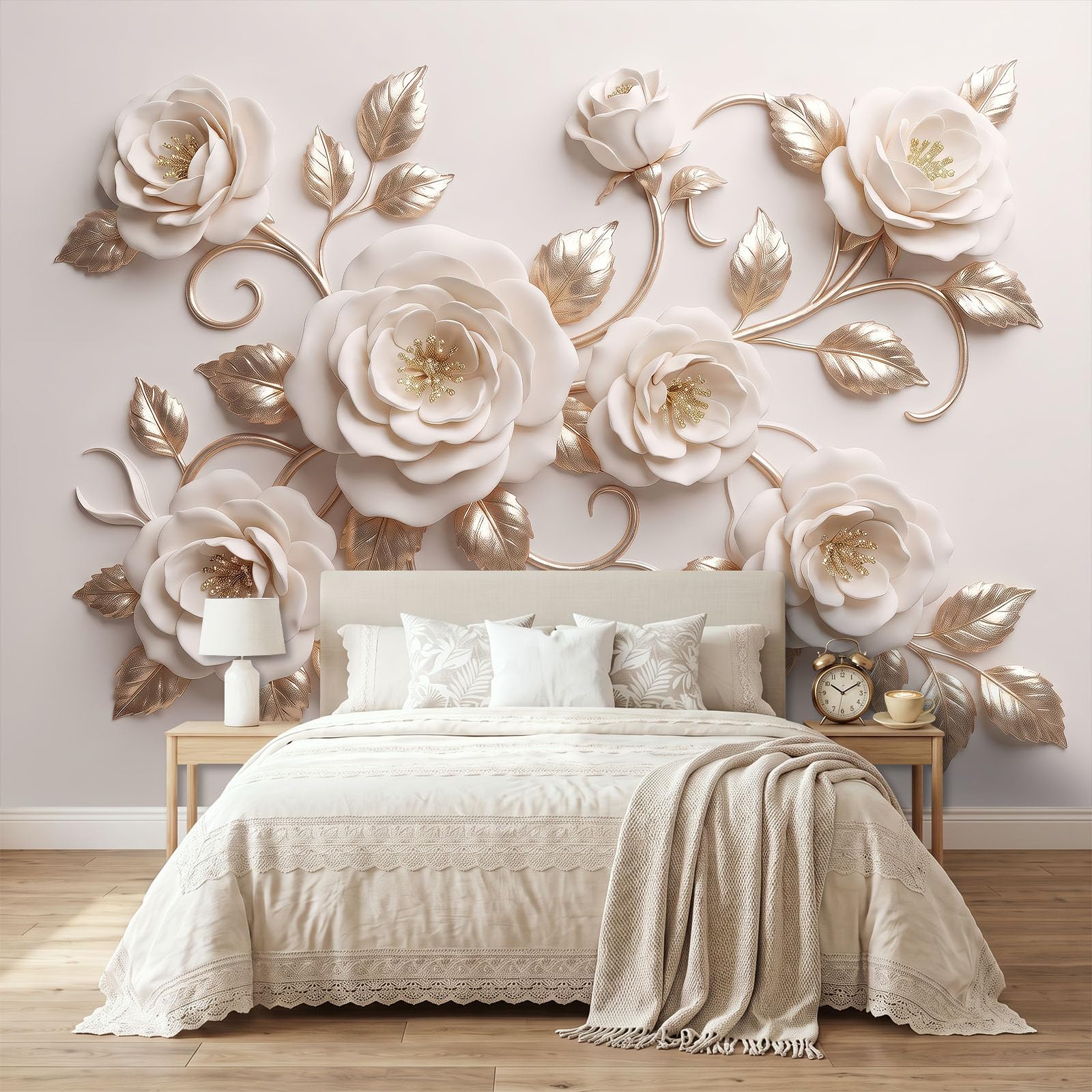 Rosa Hojas Doradas Vid Papel pintado Foto