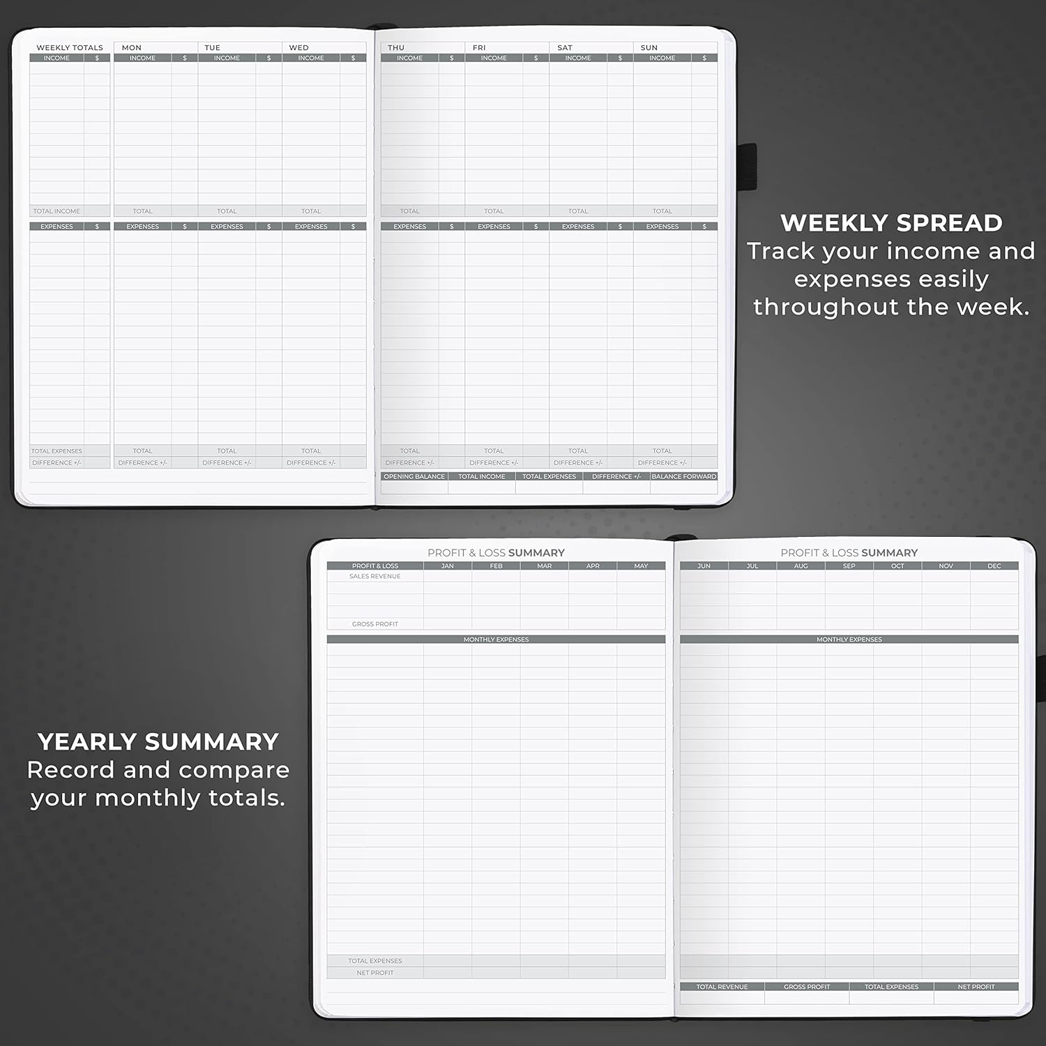 Clever Fox Income & Expense Tracker Large – Accounting & Bookkeeping Ledger Book for Small Business – 2-Year Record Notebook, A4 (Black)