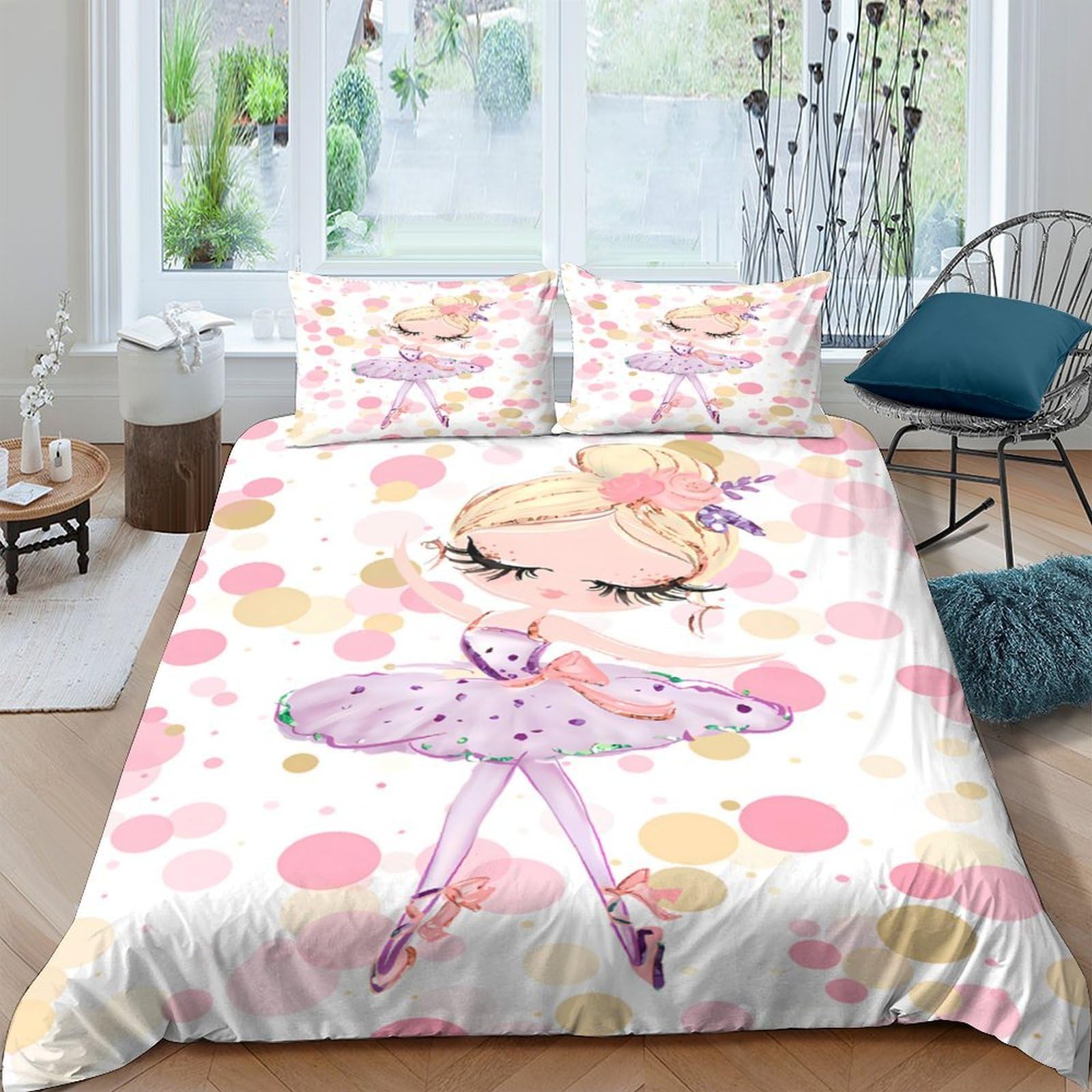 Ctjqhvkz Girls Style-3 3D Printed Ballerina Fitted Sheet Microfiber Pink Polka Dot Mattress Cover Non Slip Machine Washable Bedroom Decor Single（135X200cm）