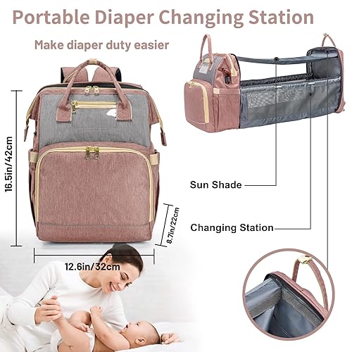 Miniatura 5 de KABAQOO Mochila para pañales, bolsas de pañales grandes para bebés para niños y niñas, mochila de viaje multifunción para mamás papás, búsqueda de