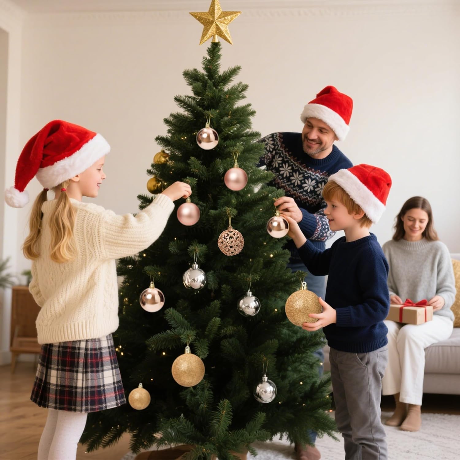 100PCS Christmas Ball Ornaments for Tree,Shatterproof Plastic Holiday Baubles Set in Assorted Sizes and Finishes, Christmas Tree Decorations for Home, Office, Party, Indoor Outdoor Use,Rose Gold - Image 3