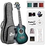 WINZZ HAND RUBBED Series - Concert Ukulele Vintage Hawaiian Uke with Online Lessons, Bag, Tuner, Strap, Extra Strings, Fingerboard Sticker, 23 Inches, Dark Hunter Green