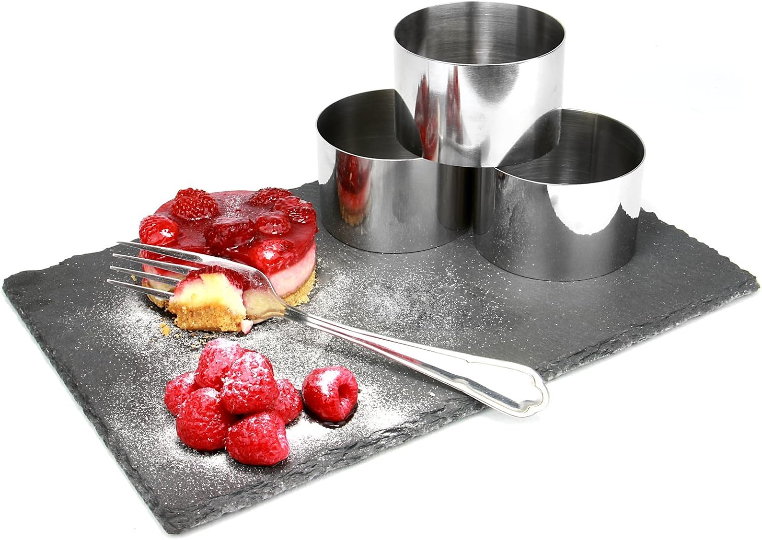 8-Piece Stainless Steel Dessert Ring Set - 6 Cooking Moulds + Food Press & Spatula - Round Cake, Mousse & Pastry Rings - Image 3
