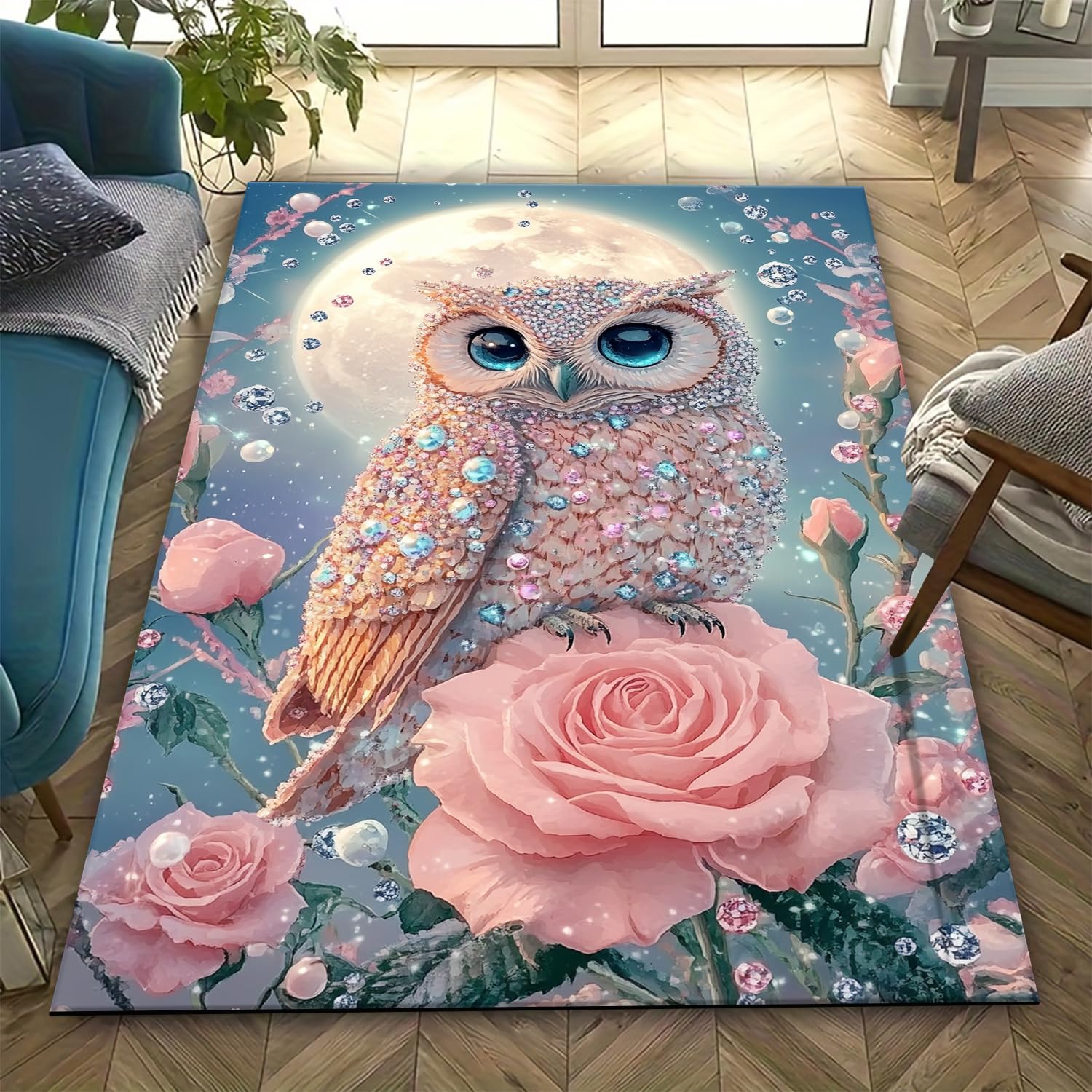 Tapis salon moderne hibou 3D avec revêtement de sol intérieur anti-fatigue