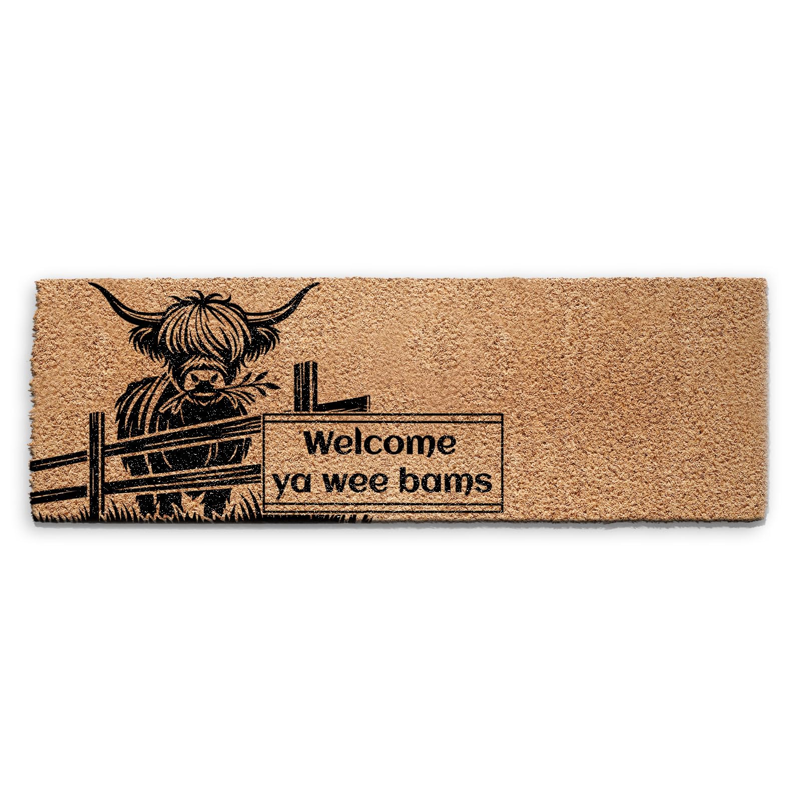 Hairyworm Highland Cow Doormat (240cm x 80cm) Large, Welcome Ya Wee Bams Scottish Welcome Entrance Door Mat, Coconut Core Fibre Heavy Duty Mat, Rug, Coir Ultra Wide Door Mat
