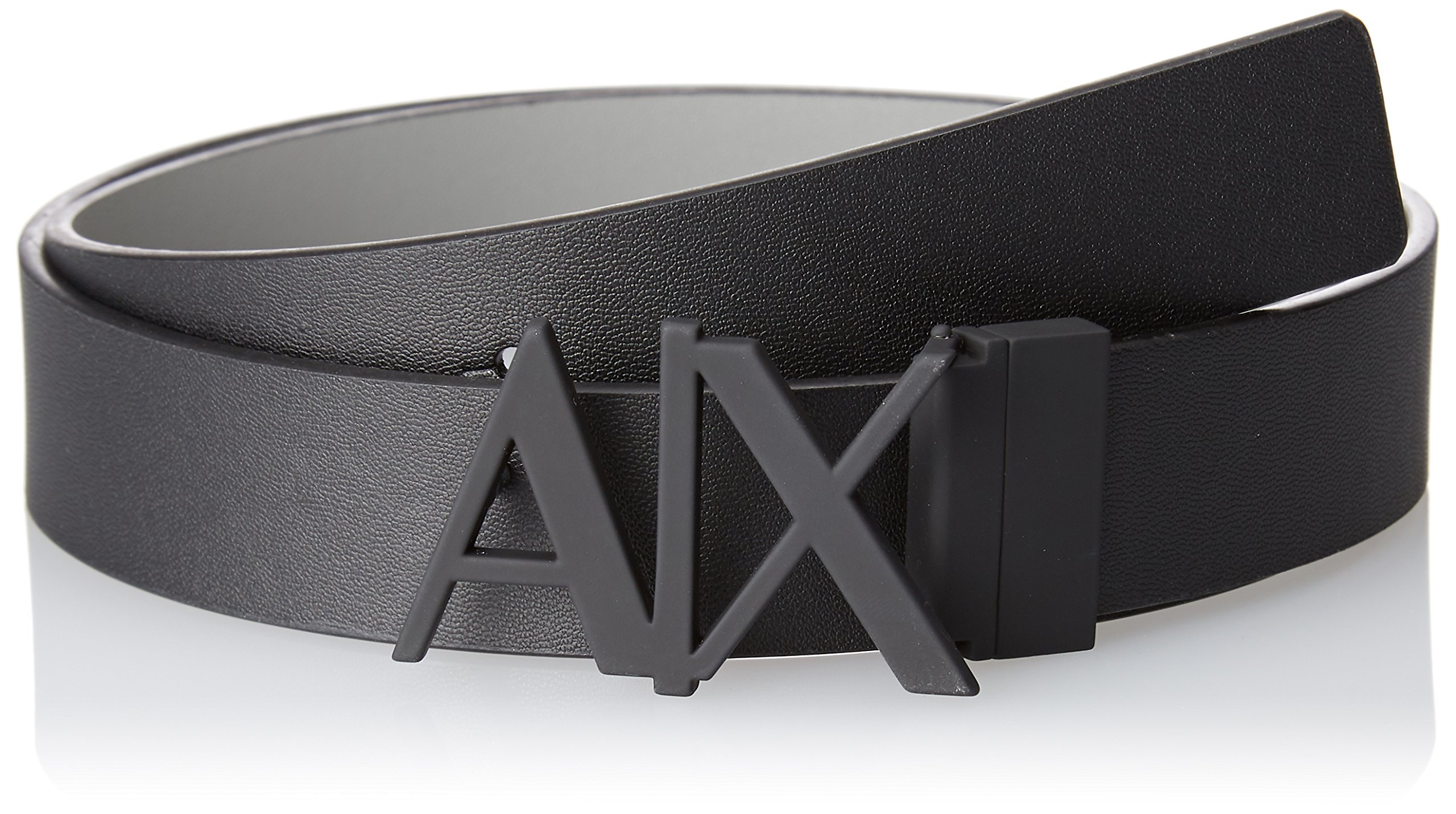 Armani Exchange Men's Skinny Leather Logo Belt, Black (Black/Monmist - Black/Monmist 61120) ,30