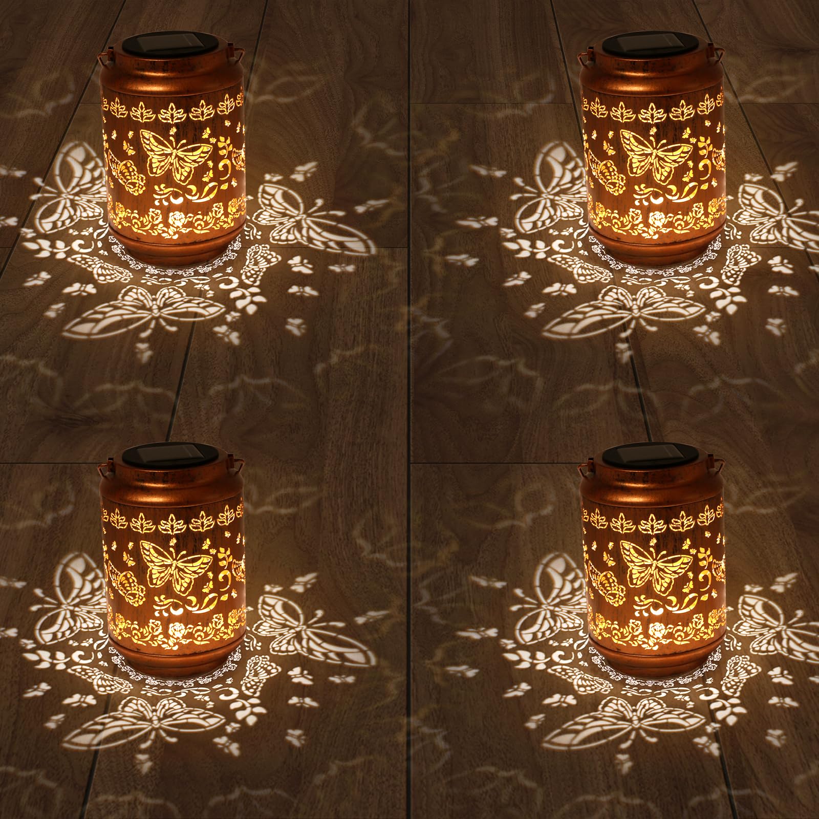 4 Pack Butterfly Solar Lanterns Outdoor Garden Decor, Mothers Day Gifts Gifts for Women, Mum, Grandma, Birthday, Decorative Waterproof Metal Hanging LED Light for Yard, Patio, Lawn, Backyard