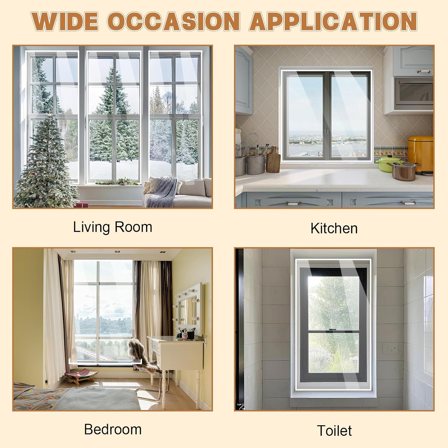 2Sets 47 x 63 Inch Winter Window Insulation Kit, Cuttable Plastic Insulated Window Covering for Winterizing,Winter Insulation Transparent Film with Adhesive Straps & Towel for Windows To Keep Cold Out