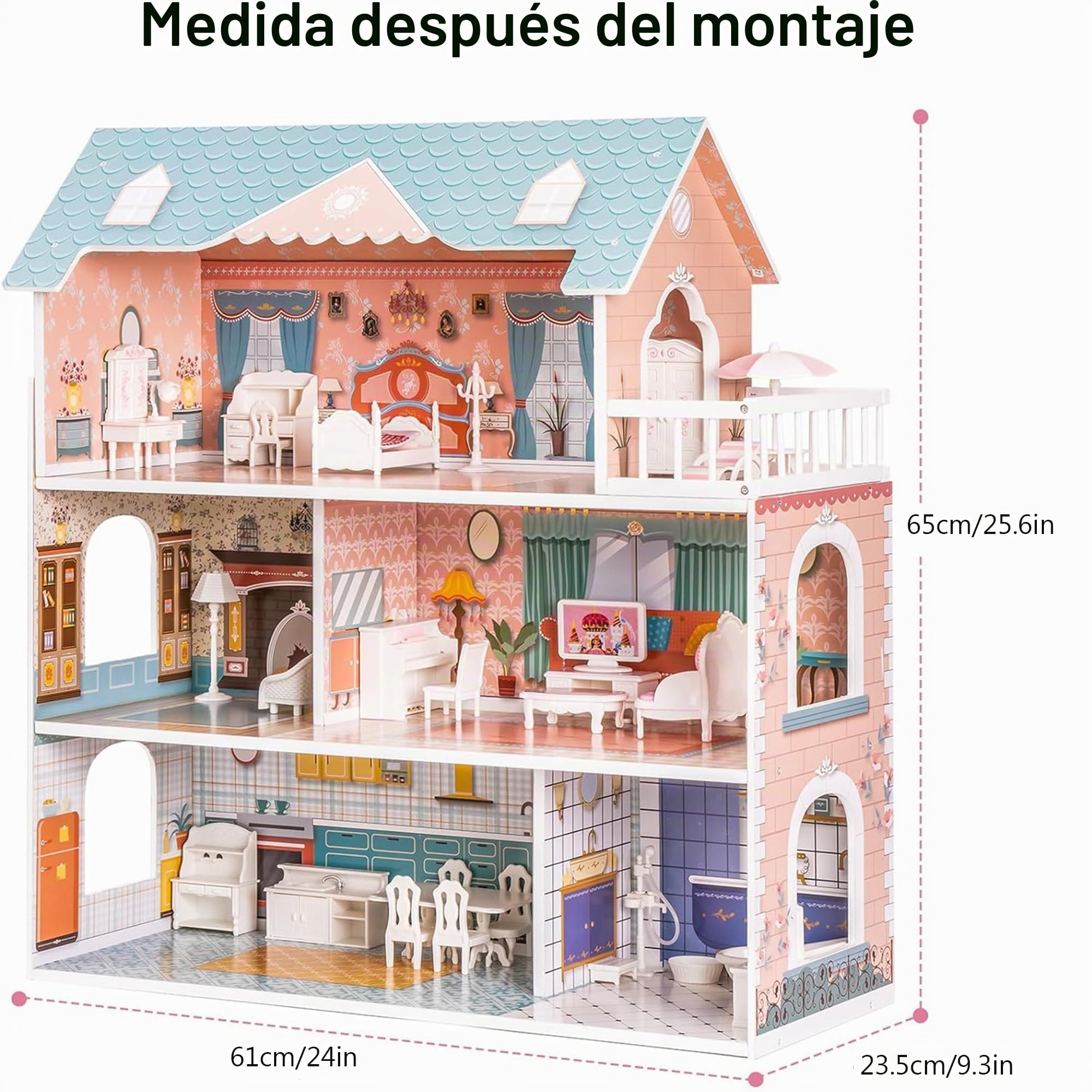 ROBUD Casa de muñecas de Madera para niños y niñas, Regalo de Juguete para 3, 4, 5, 6 años, con Muebles