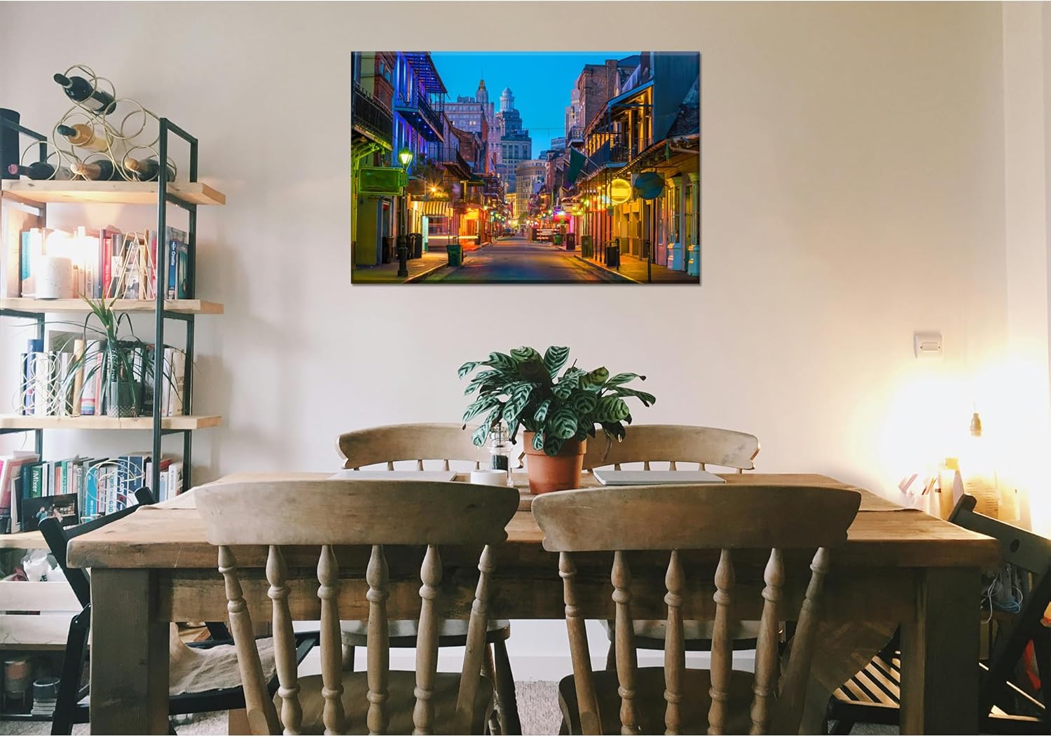 Cawpom New Orleans City Wall Art Bourbon Street Wall Decor French Quarter Canvas Print Louisiana New Orleans Pictures Poster Painting Frame Home Living Room Decoration(36x24 inches)