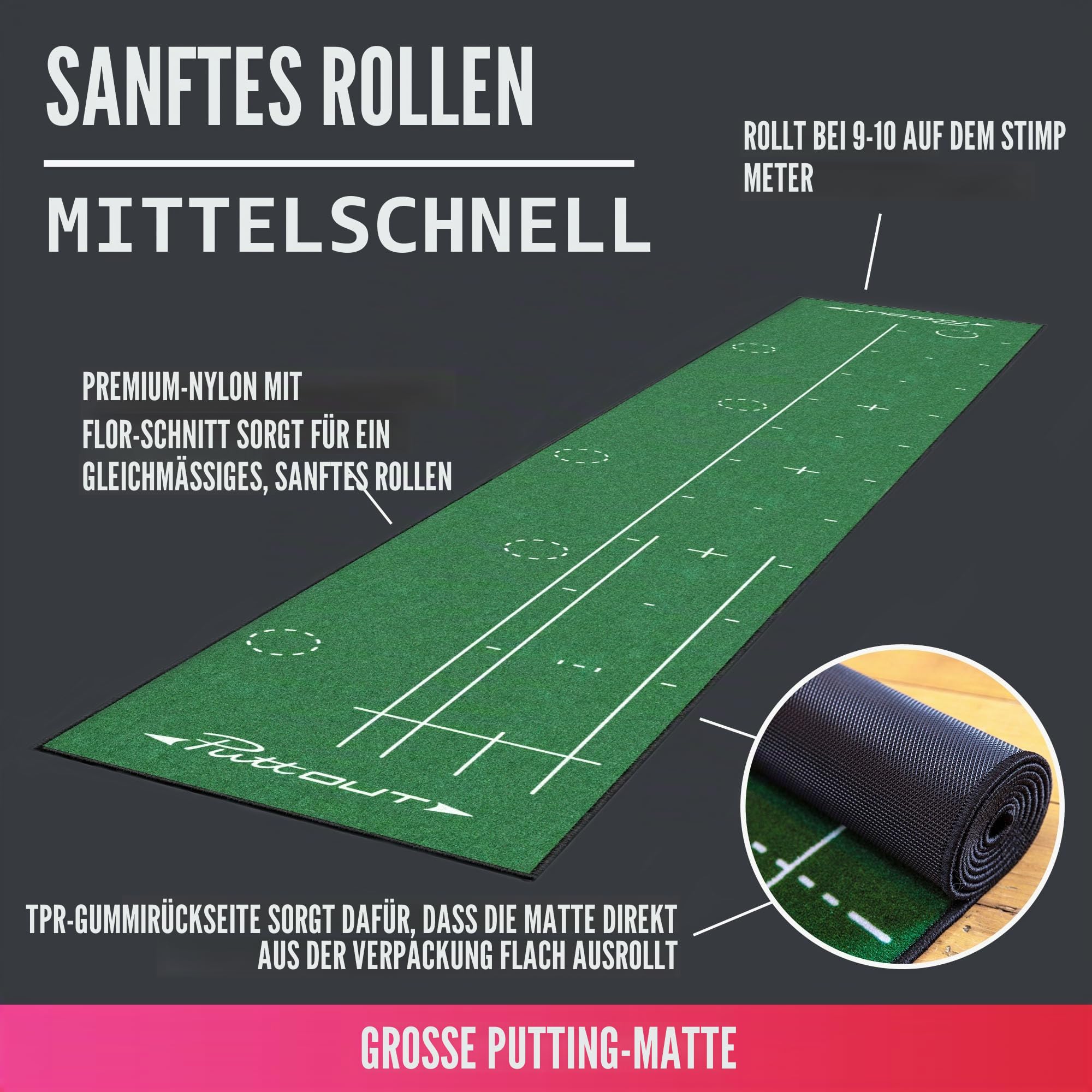 PuttOut Golf-Puttingmatte, groß, 367 x 67 cm
