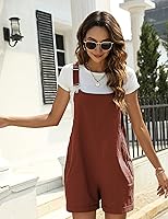 Vista 4 de Yeokou Overol corto de algodón y lino para mujer, estilo casual, con bolsillos, para verano