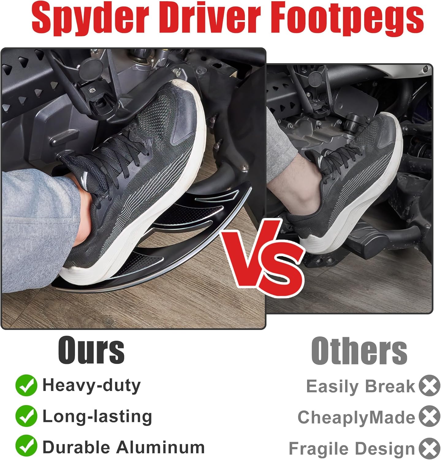 Goldfire Spyder Driver Footpegs Bat Shape Foot Pedal Front Rider Foot Rest Large Wide Floorboards Tricycle Accessories Fit for the Can-Am Spyder F3 / F3-S / F3-T (2015-2025), Black