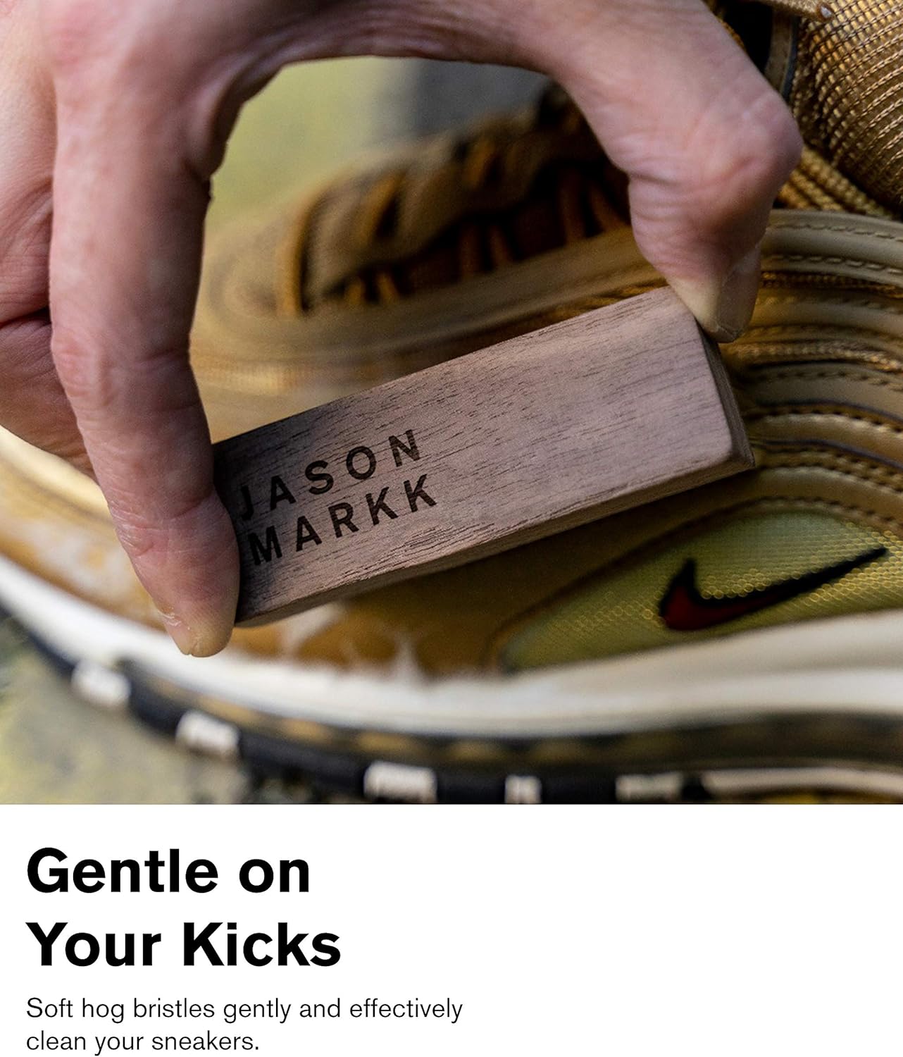 Jason Markk Premium Shoe Cleaning Brush - Handcrafted Walnut Wood Handle - Soft Hog Bristles - Use Wet or Dry - Effectively Cleans Delicate Materials Including Leather, Suede, Cotton, or Mesh : Clothing, Shoes & Jewelry