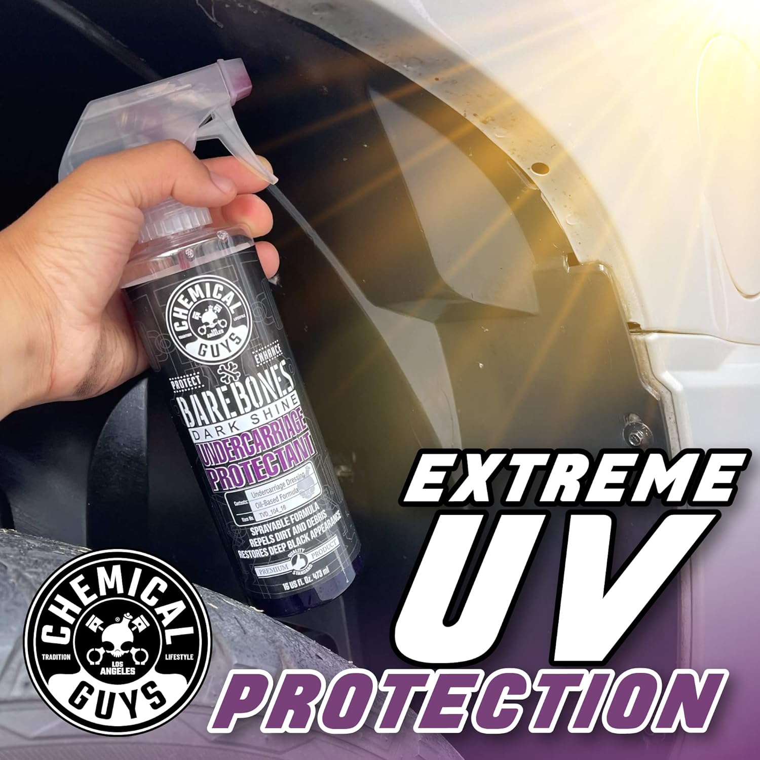 Chemical Guys Bare Bones Premium Dark Shine Spray - For Undercarriage, Wheel Wells & Trim - Deep Black Finish, Non-Greasy, Safe for Cars, Trucks, SUVs, RVs - 128 oz (1 Gallon)