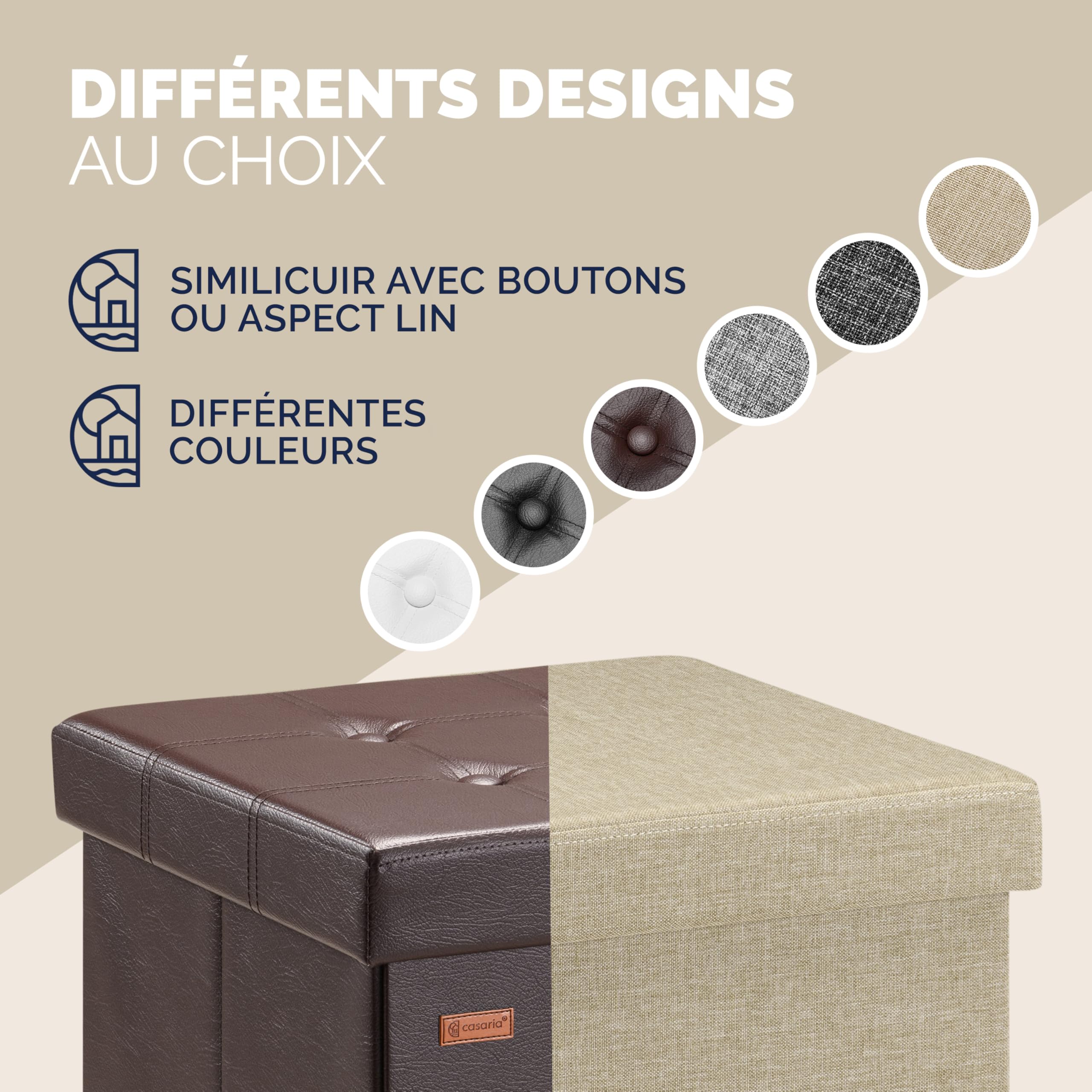 Casaria® 2X Tabouret Cube Brun avec Espace de Rangement Pouf 38 x 38 x 38 cm Coffre de Rangement Similicuir Repose-Pied