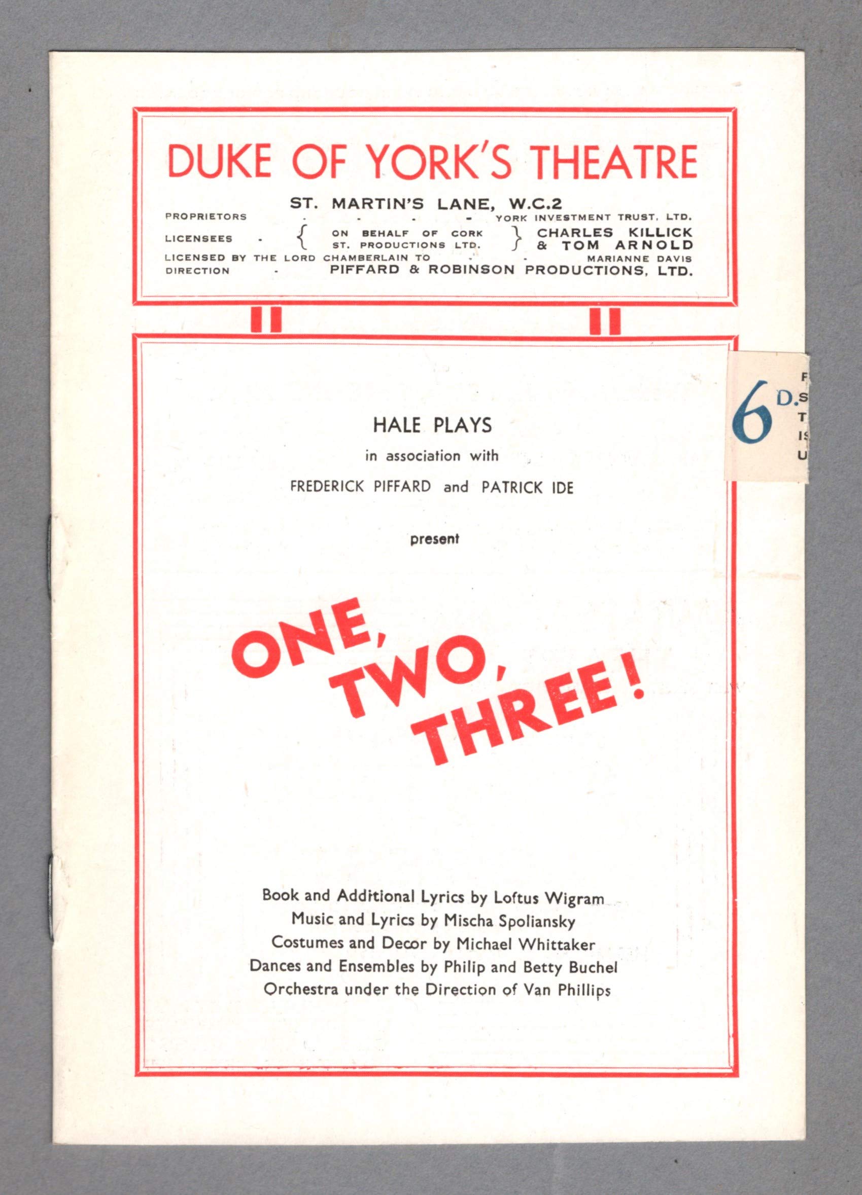 Binnie Hale"ONE, TWO, THREE!" Sonnie Hale/Charles Heslop/Roy Hartley/Maud Long 1947 London Playbill