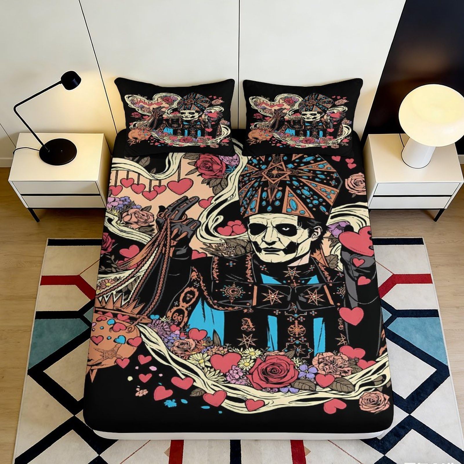 Jqzkxnhpbr Style-7 3D Printed Gothic Skeleton Fitted Sheet Microfiber Soft Rose Tattoo Bed Cover For Bedroom Dorm Mattress Decor 90X200x25cm